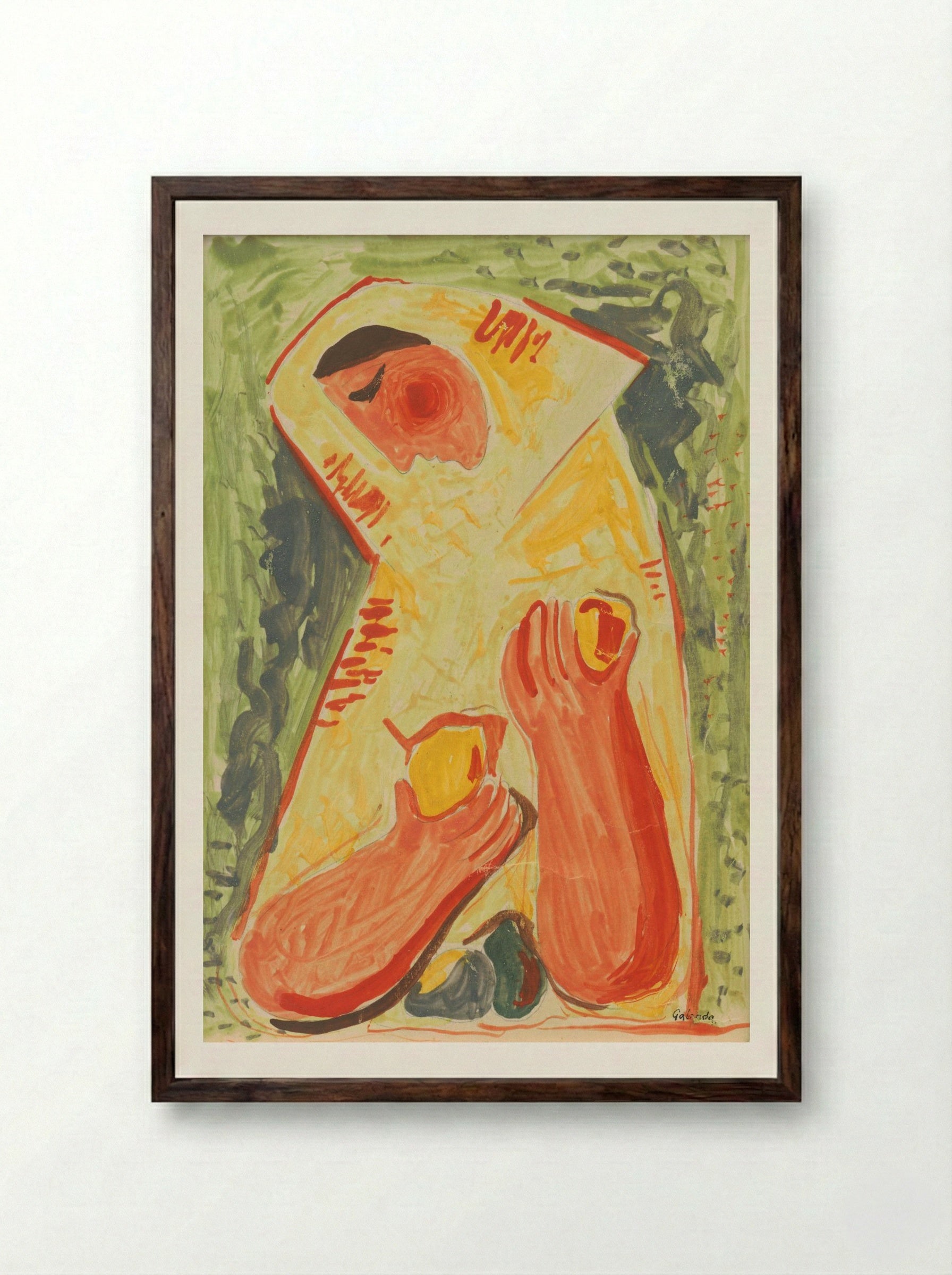 Woman with Fruit - Mikuláš Galanda - Framed Print Dark Wood