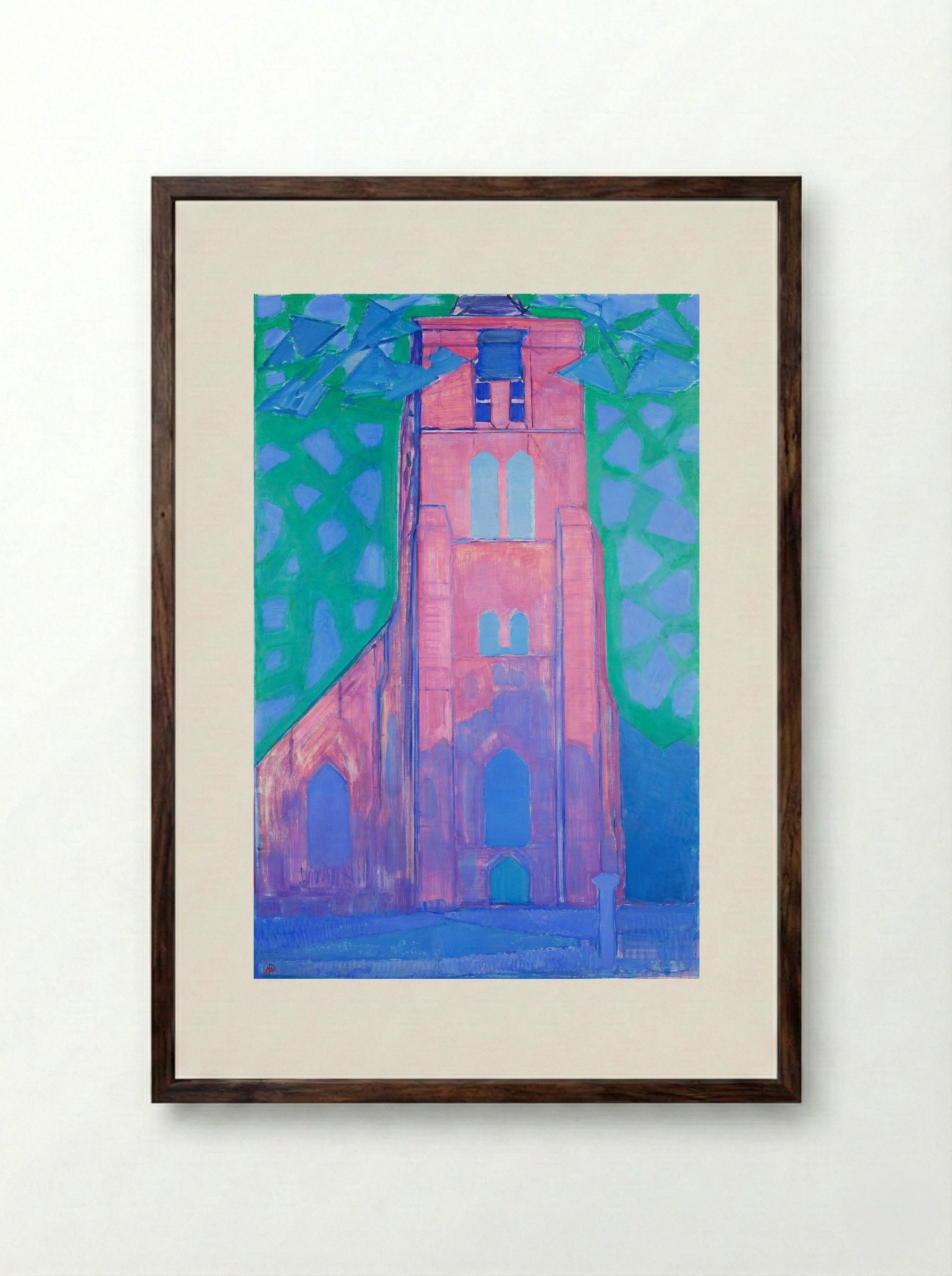 Church Tower at Domburg - Piet Mondrian - Framed Print Dark Wood