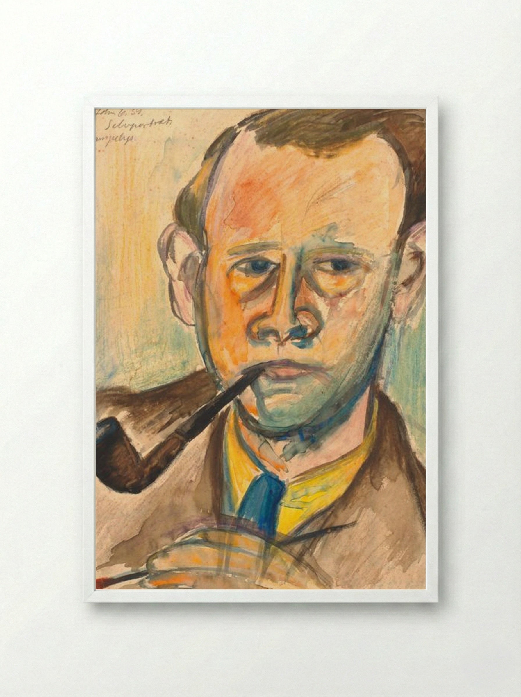 Self-portrait in Lamplight - John Christensen - Framed Print White