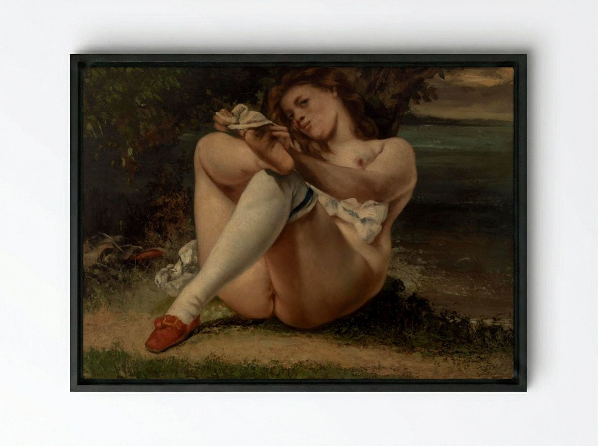 Woman with White Stockings (La Femme aux bas blancs) - Gustave Courbet - Framed Canvas Black