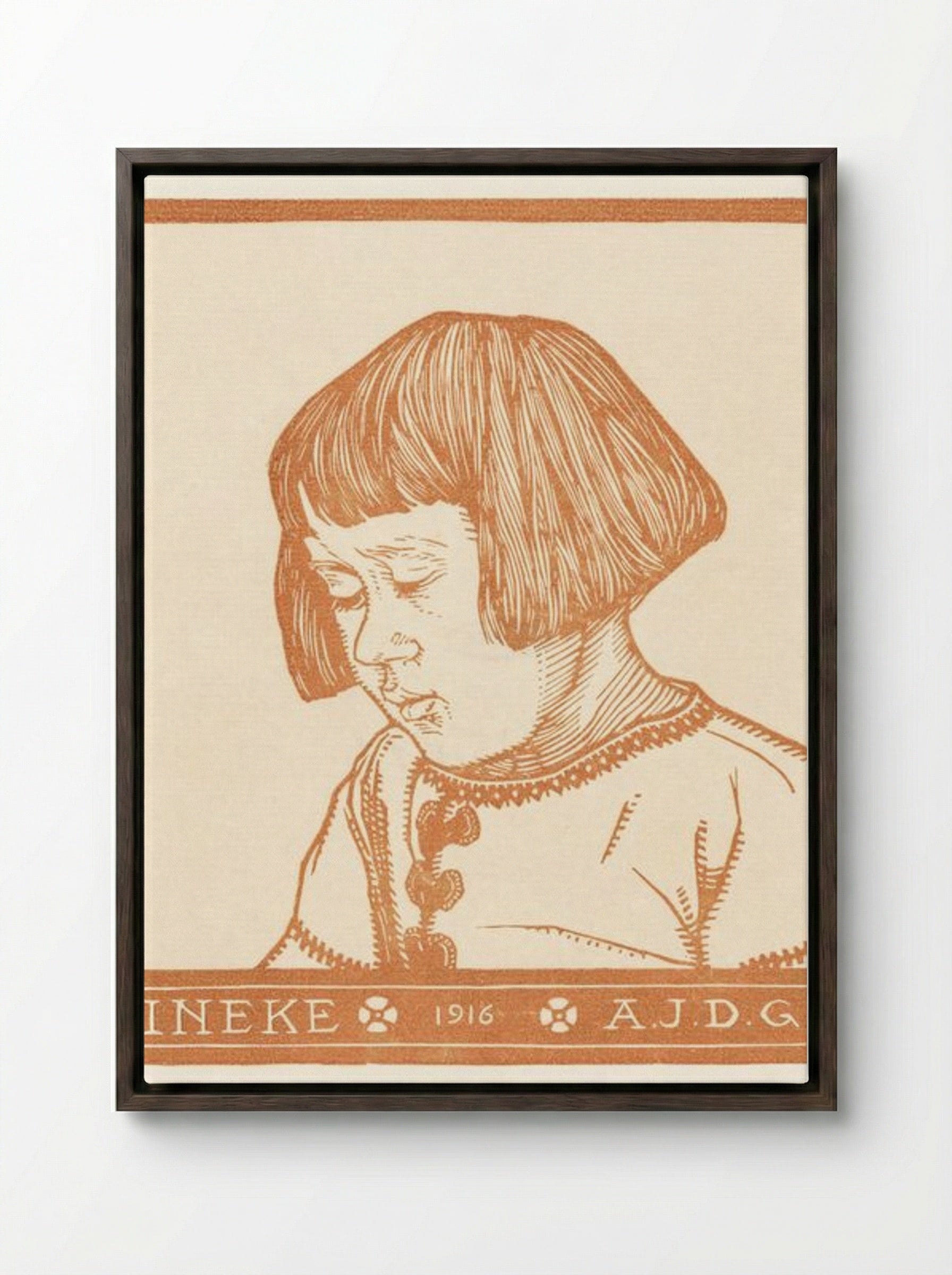 Portrait of Ineke Broekman - Julie de Graag - Framed Canvas Dark Wood