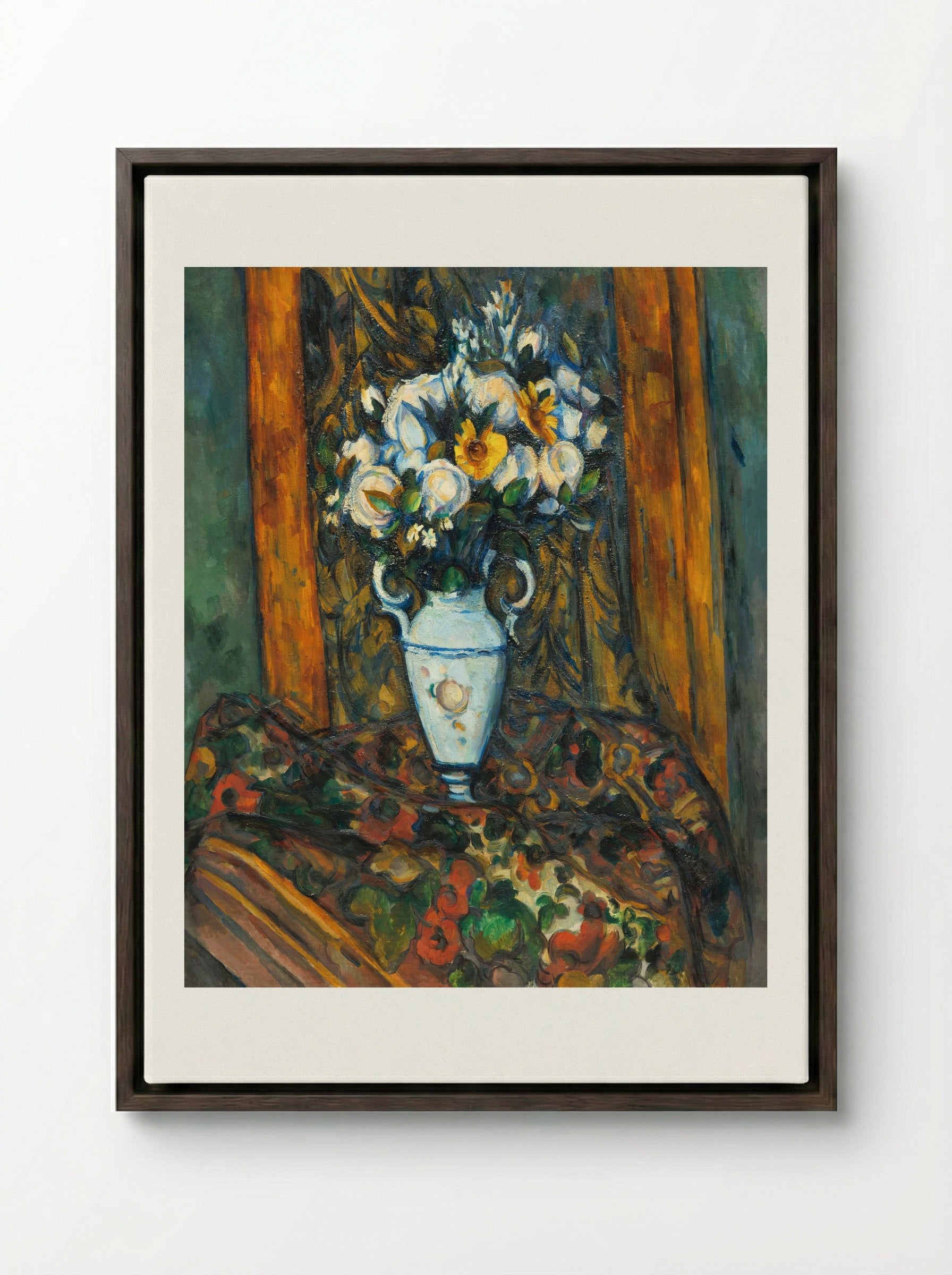 Vase of Flowers - Paul Cézanne - Framed Canvas Dark Wood