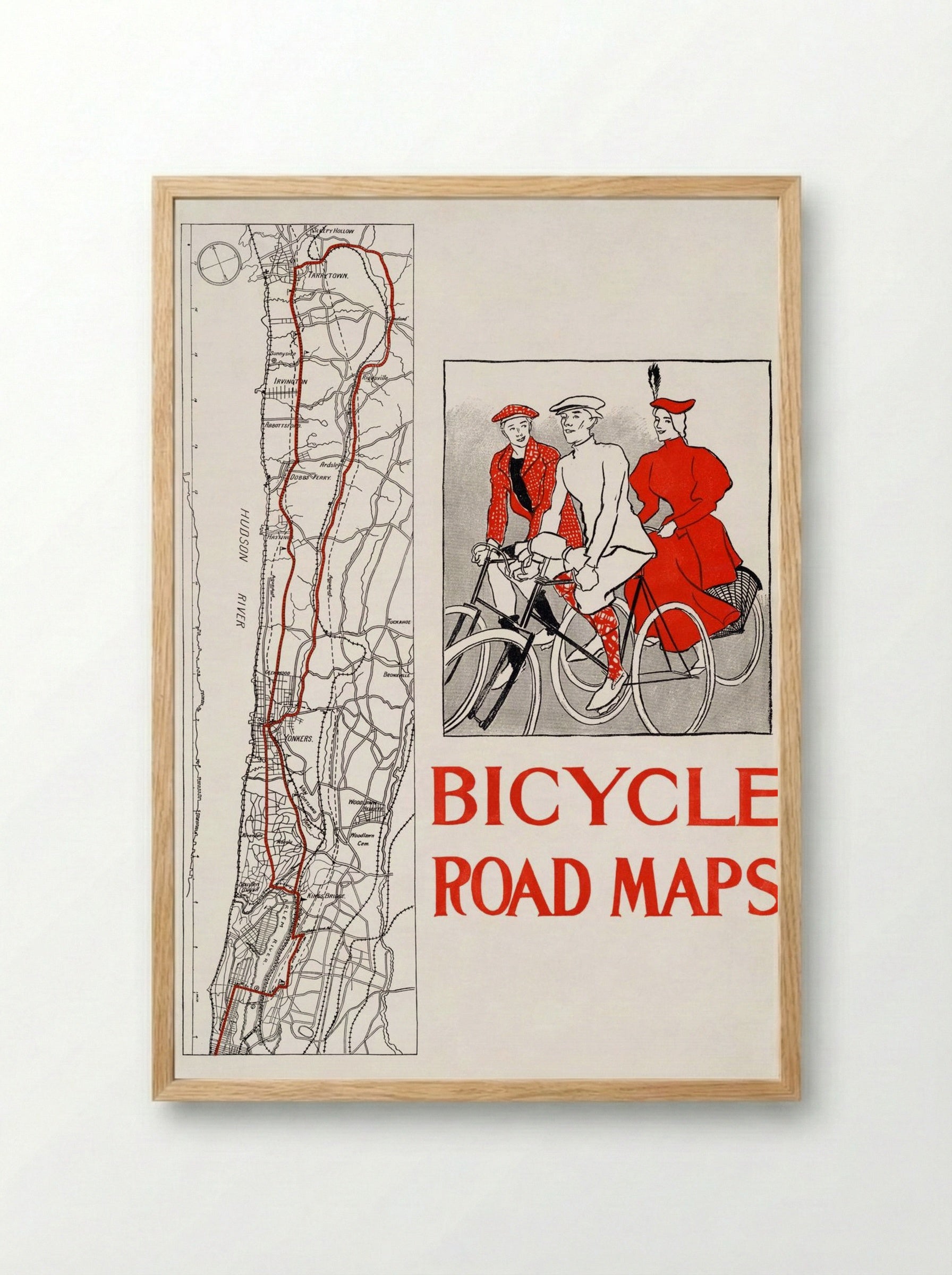 Bicycle Road Maps - Edward Penfield - Framed Print Wood