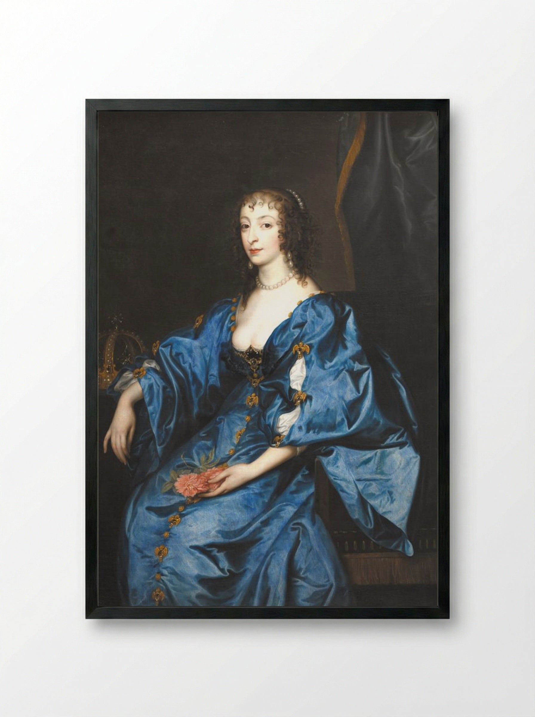 Portrait of Queen Henrietta Maria, Consort of King Charles I - Anthony van Dyck - Framed Print Black