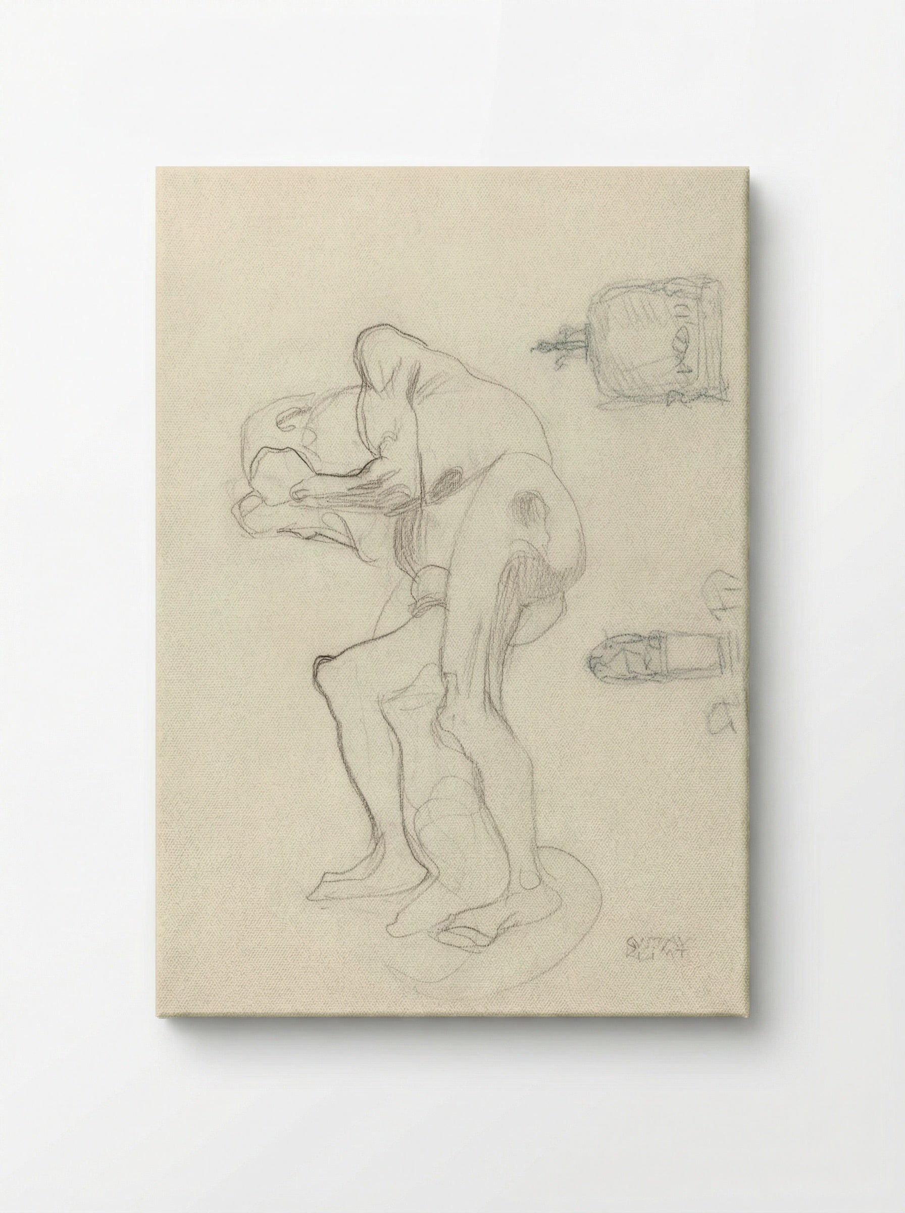 Study of a Nude Old Woman Clenching Her Fists and Two Decorative Objects - Gustav Klimt - Canvas