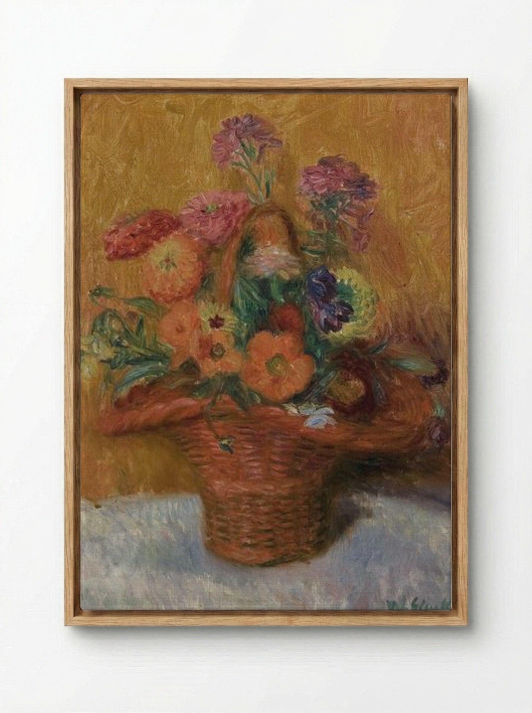 Red Basket of Zinnias - William James Glackens - Framed Canvas Wood