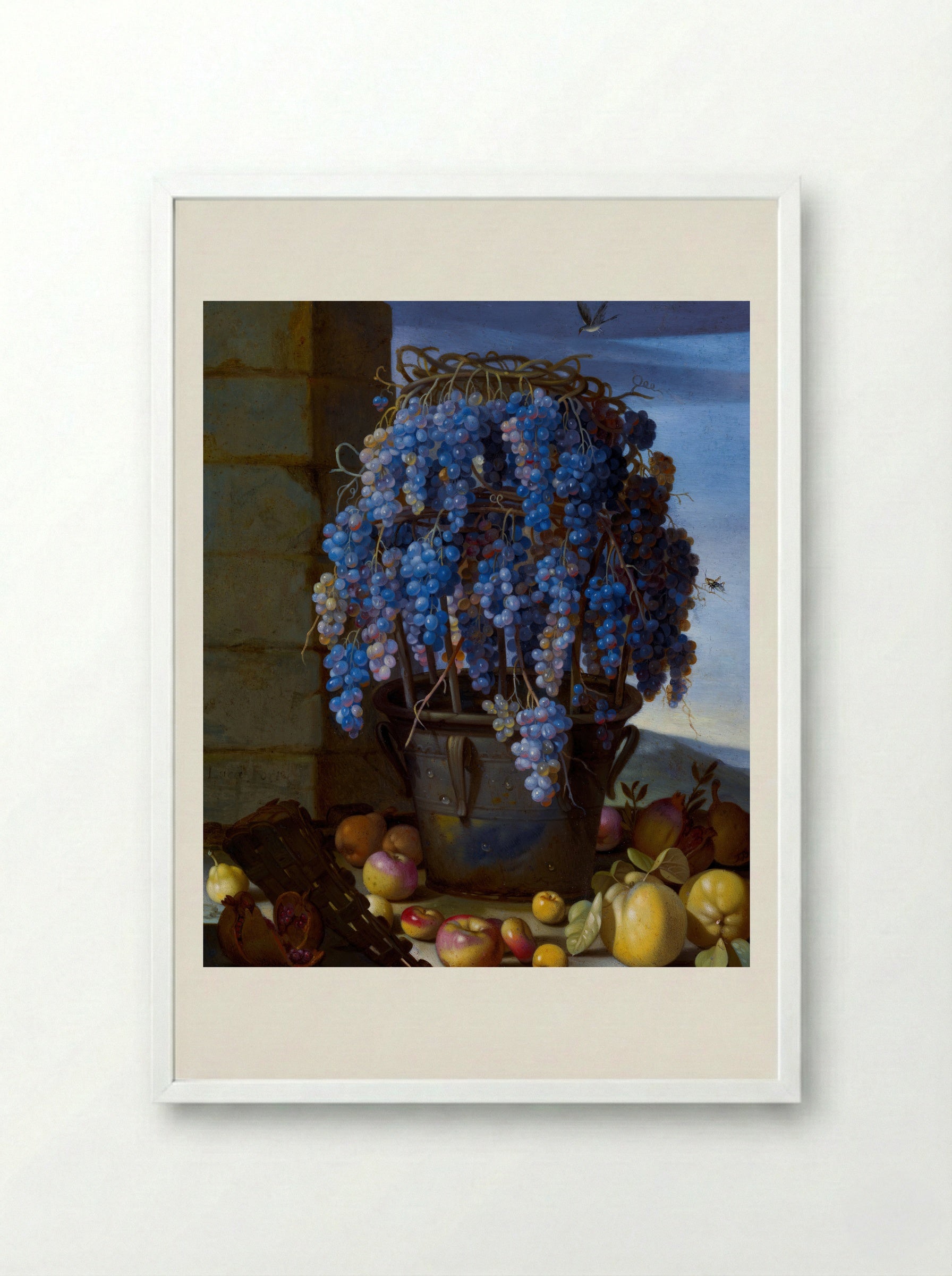 Still Life with Grapes and Other Fruit - Luca Forte - Framed Print White