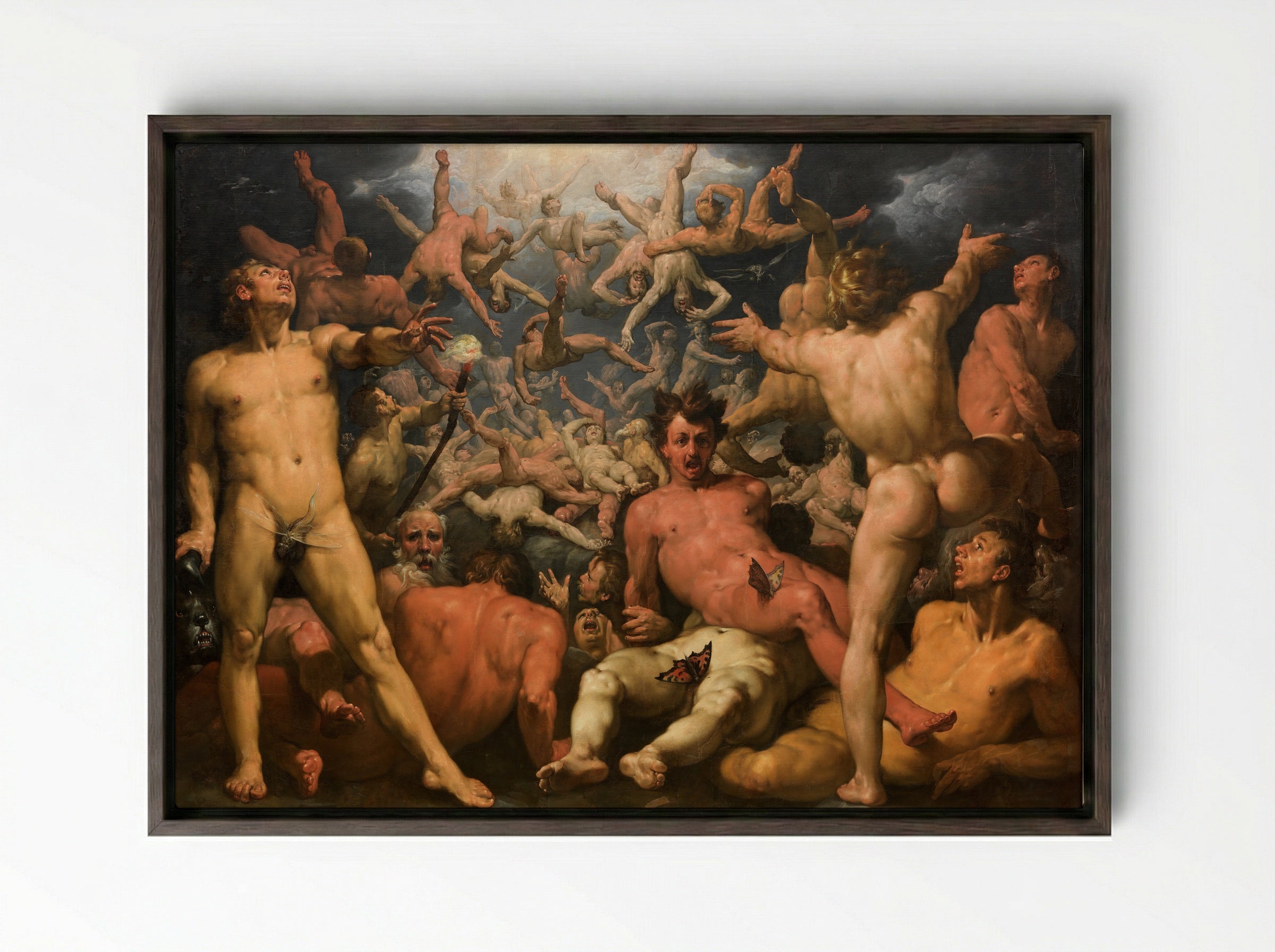 The Fall of the Titans - Cornelis Cornelisz. van Haarlem - Framed Canvas Dark Wood
