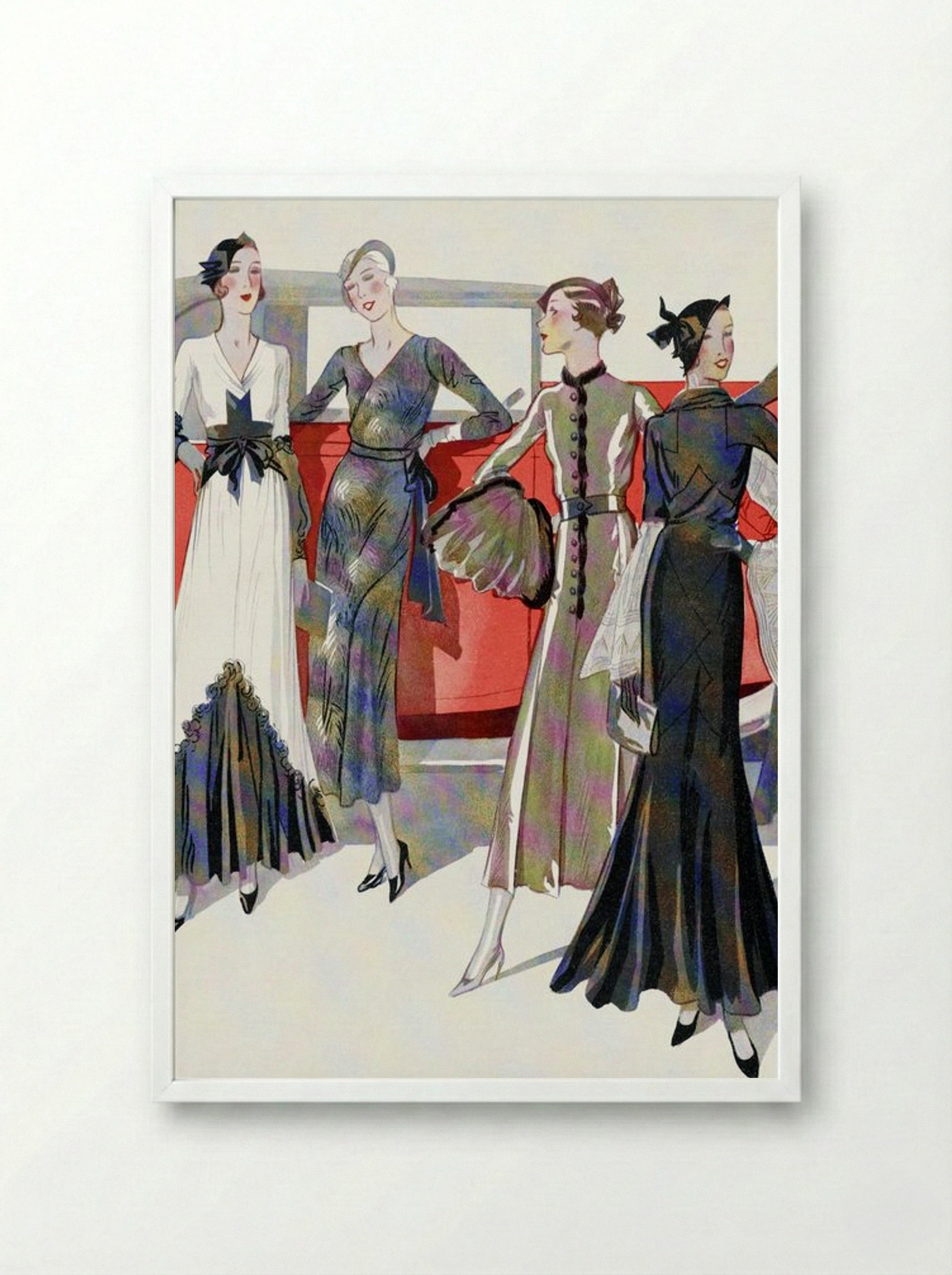 Four Women by a Car - Worth, Martial et Armand, and Dupouy-Magnin - Framed Print White