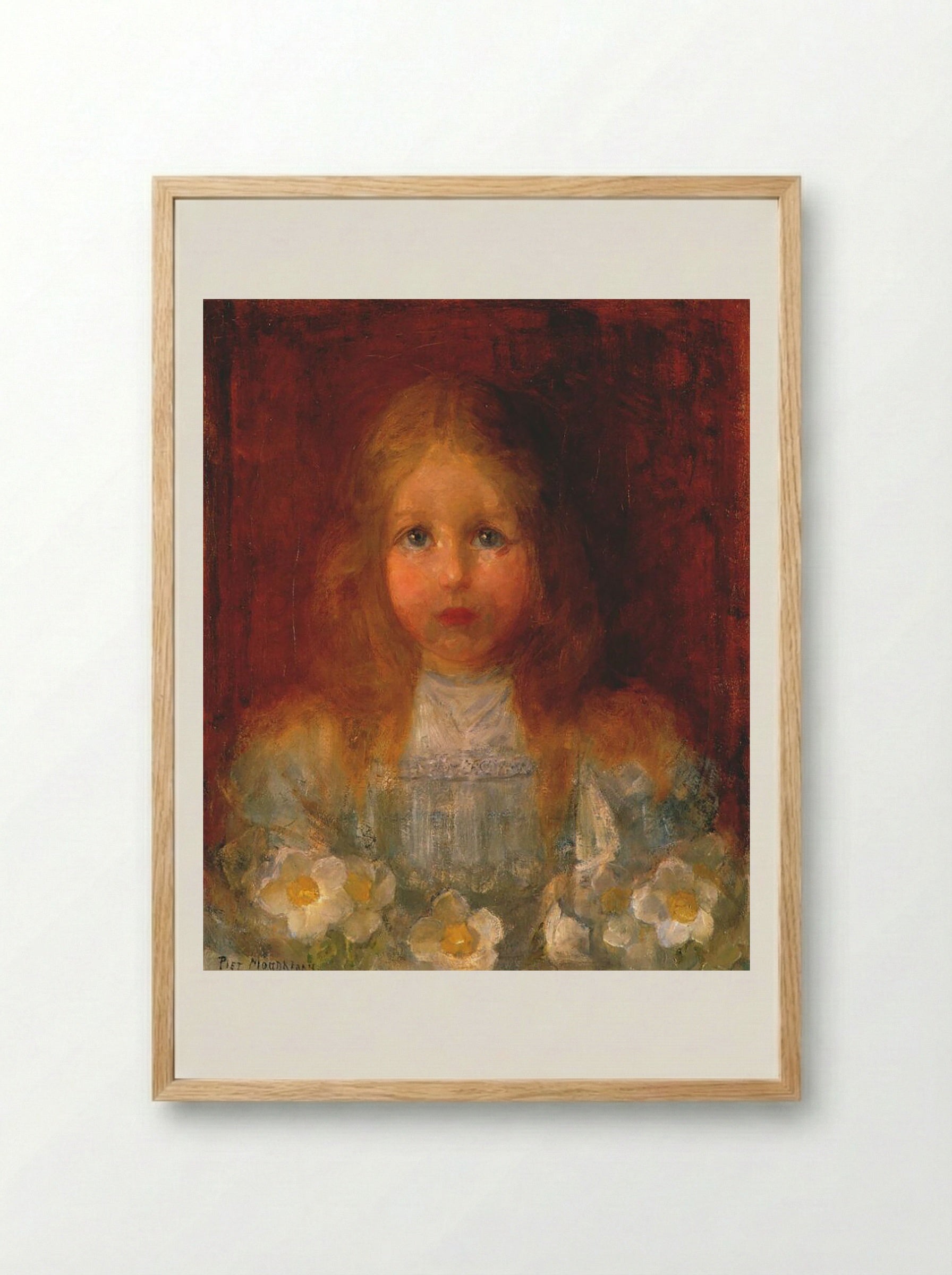 Portrait of a Girl with Flowers - Piet Mondrian - Framed Print Wood