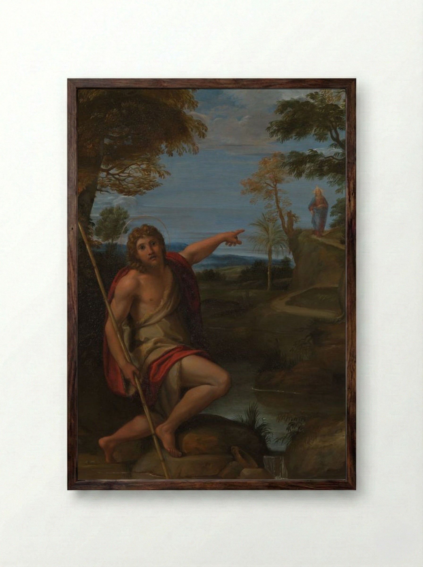 Saint John the Baptist Bearing Witness - Annibale Carracci - Framed Print Dark Wood
