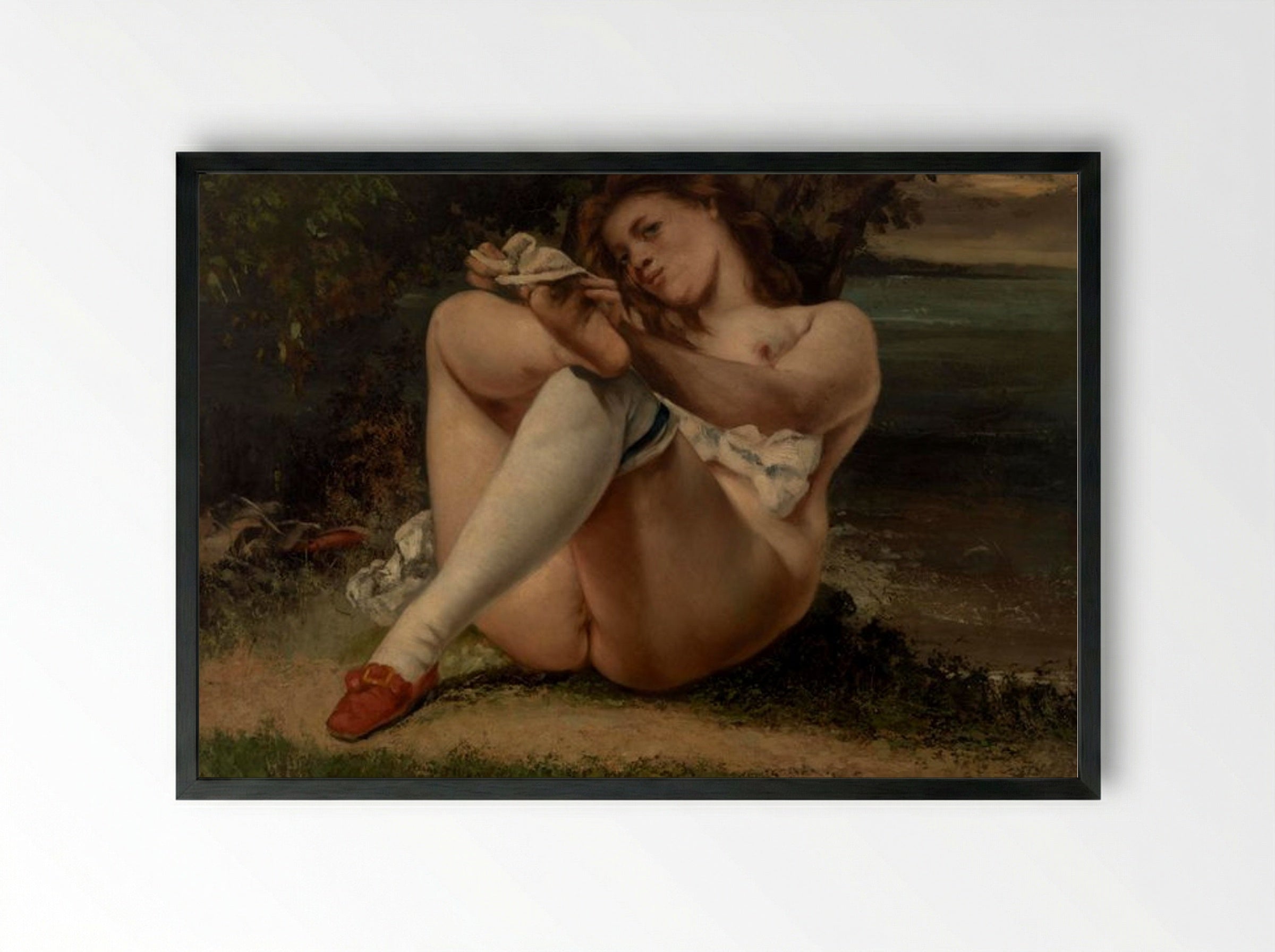 Woman with White Stockings (La Femme aux bas blancs) - Gustave Courbet - Framed Print Black