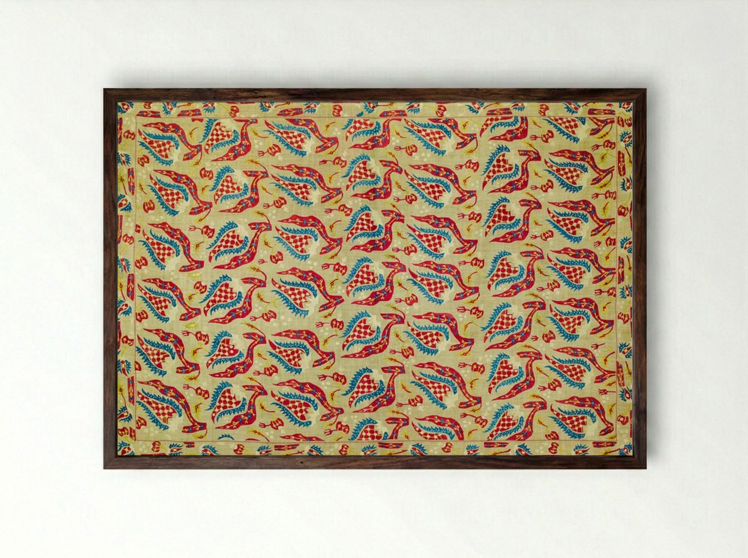 Turkish Bed Cover Pattern with Flowers and Leaves - William Morris - Framed Print Dark Wood