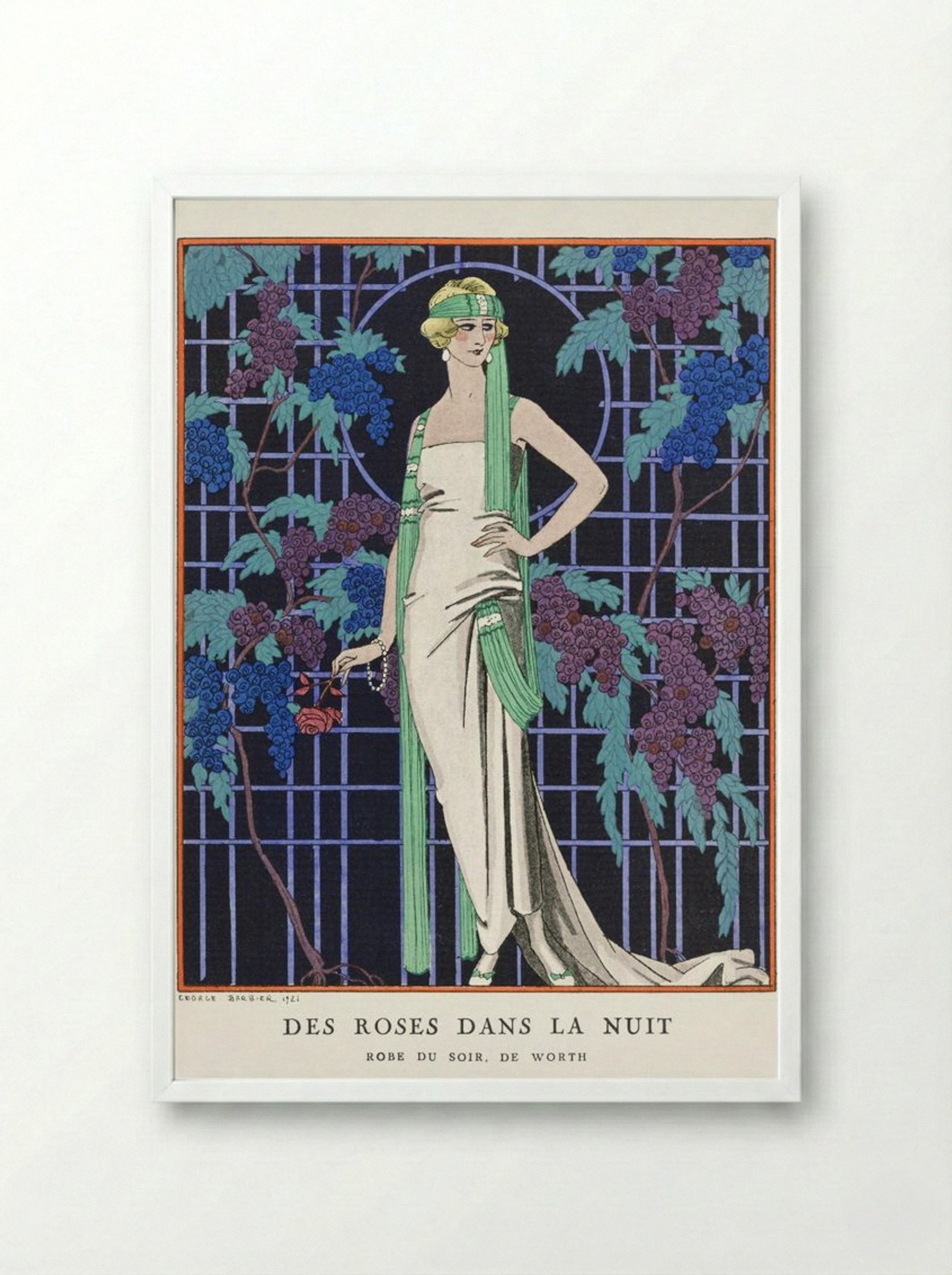 Des Roses dans la Nuit (Evening Dress by Worth) - George Barbier - Framed Print White