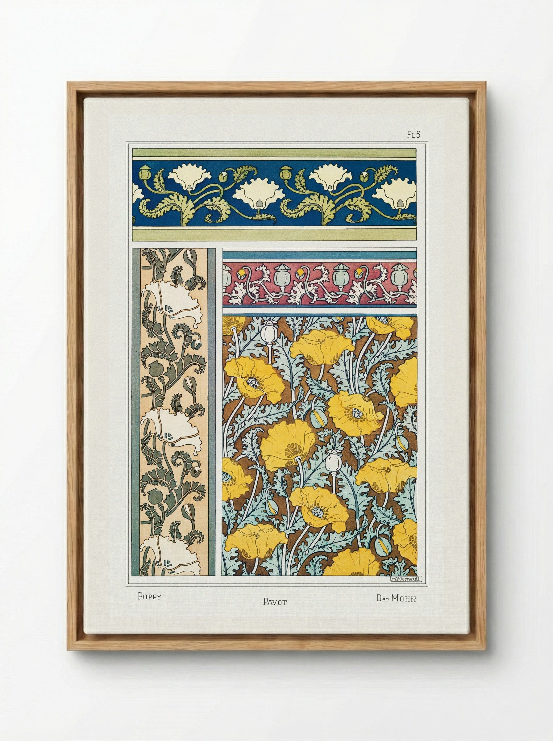 Pavot (Poppy) from La Plante et ses Applications ornementales - Maurice Pillard Verneuil - Framed Canvas Wood