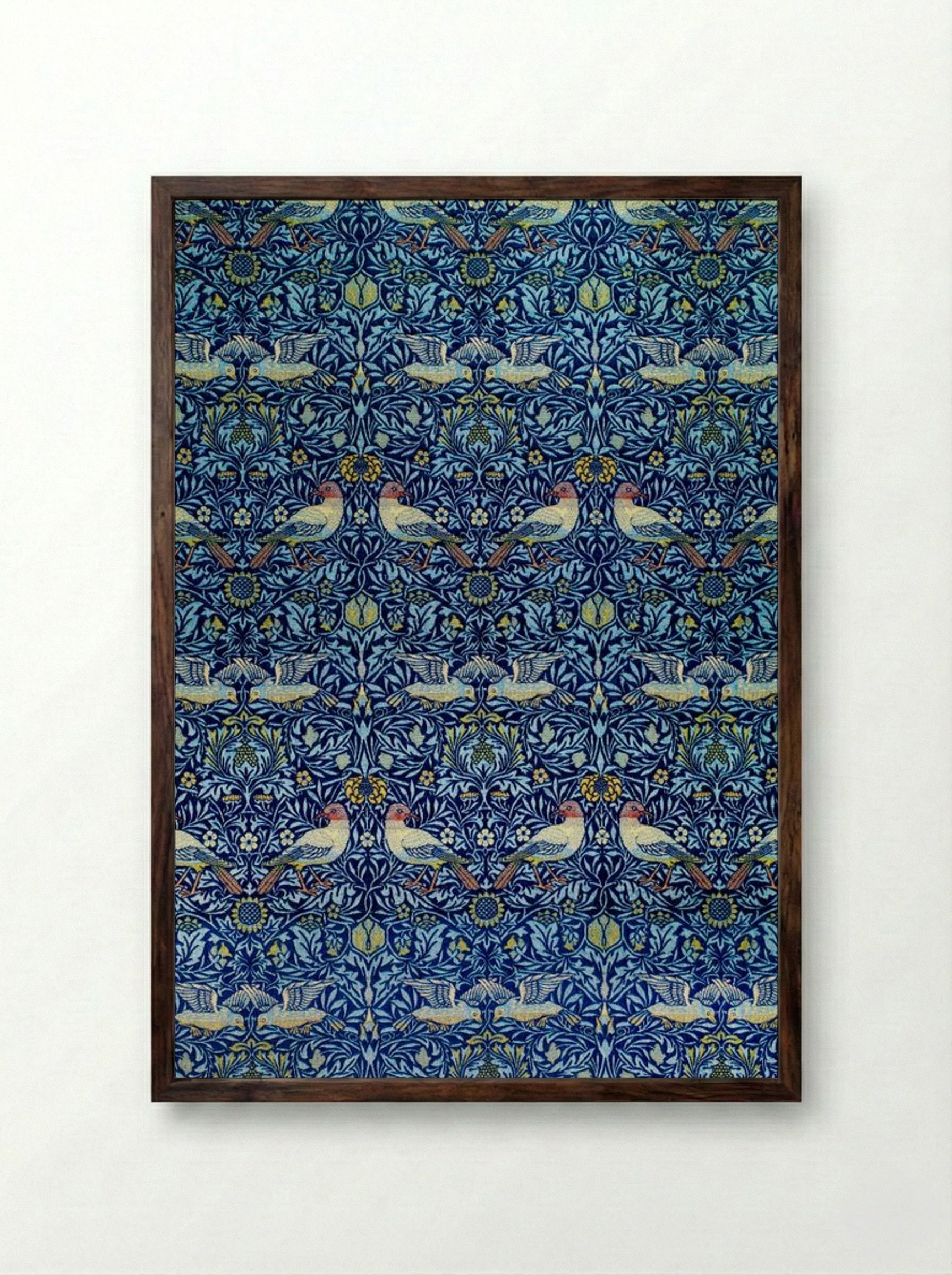 Bird (Wool Curtain Fabric Design) - William Morris - Framed Print Dark Wood