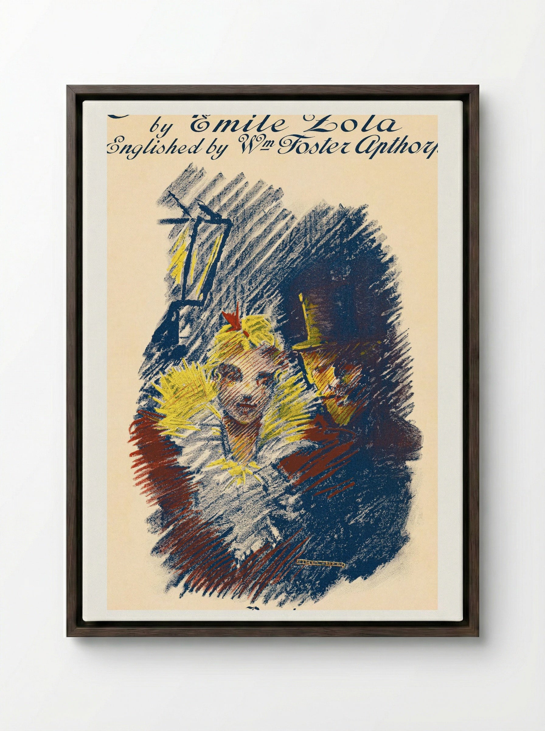 Jacques Damour by Emile Zola - Ethel Reed - Framed Canvas Dark Wood