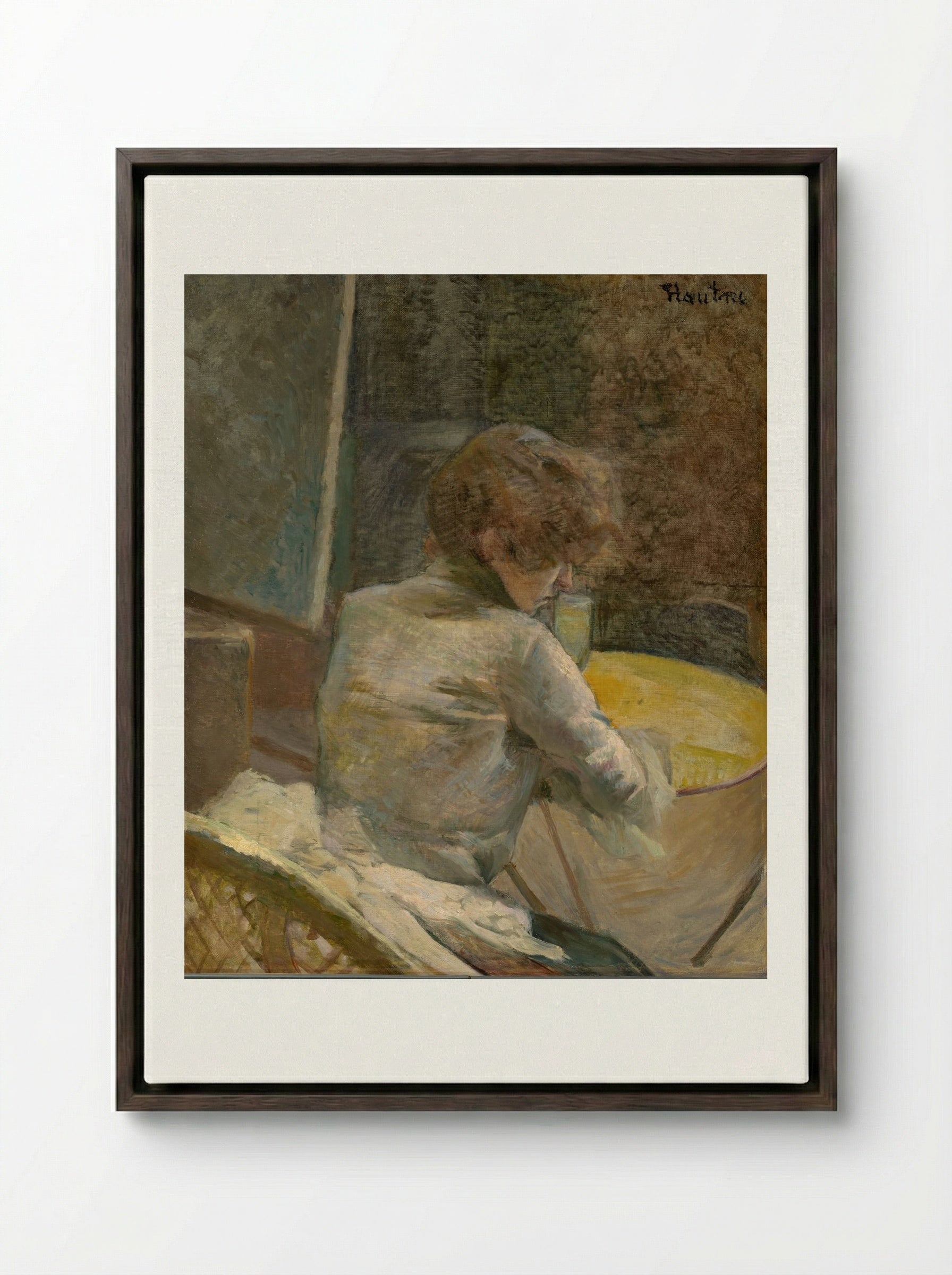 Waiting - Henri de Toulouse-Lautrec - Framed Canvas Dark Wood