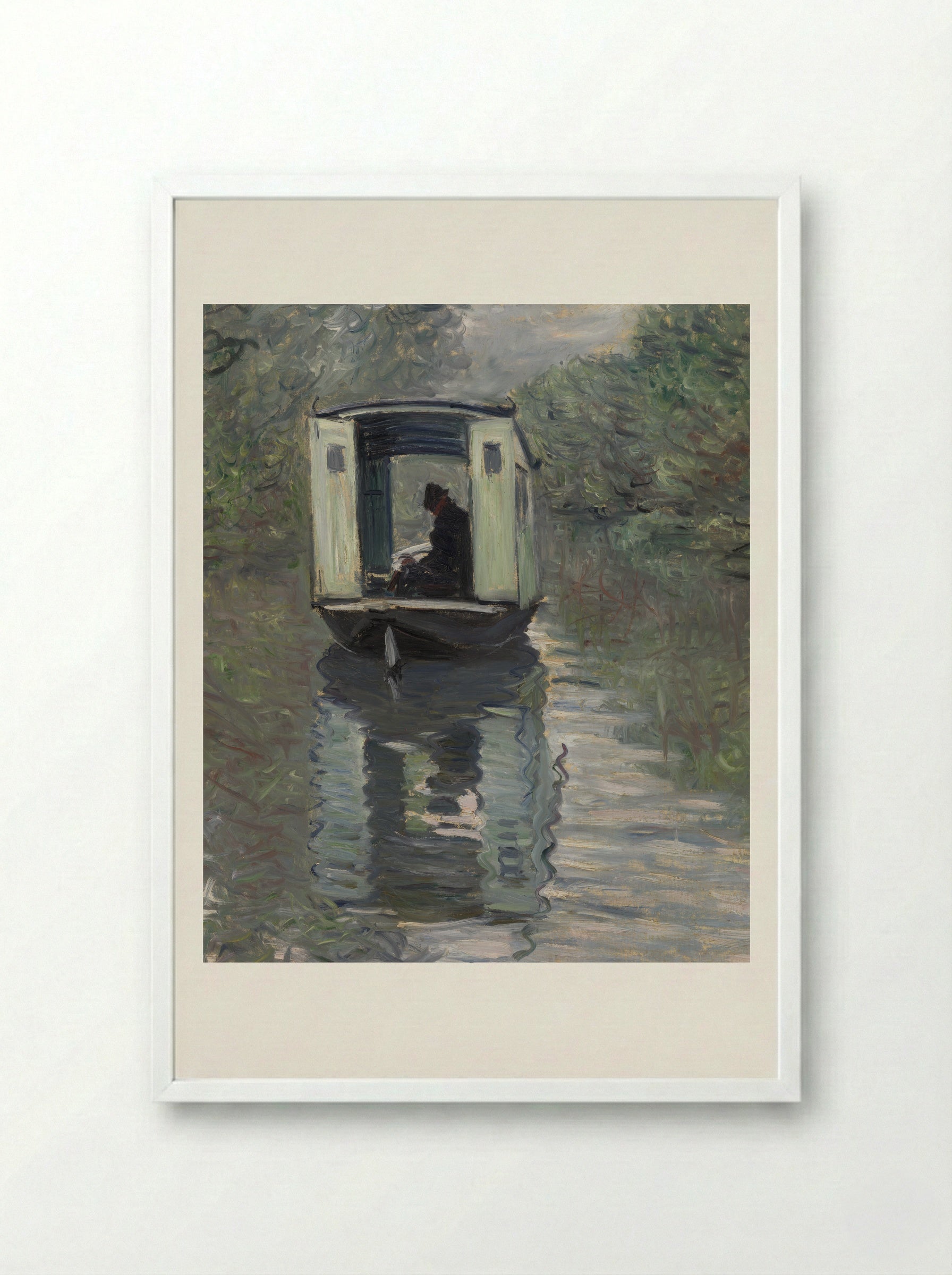 The Studio Boat (Le Bateau-atelier) - Claude Monet - Framed Print White