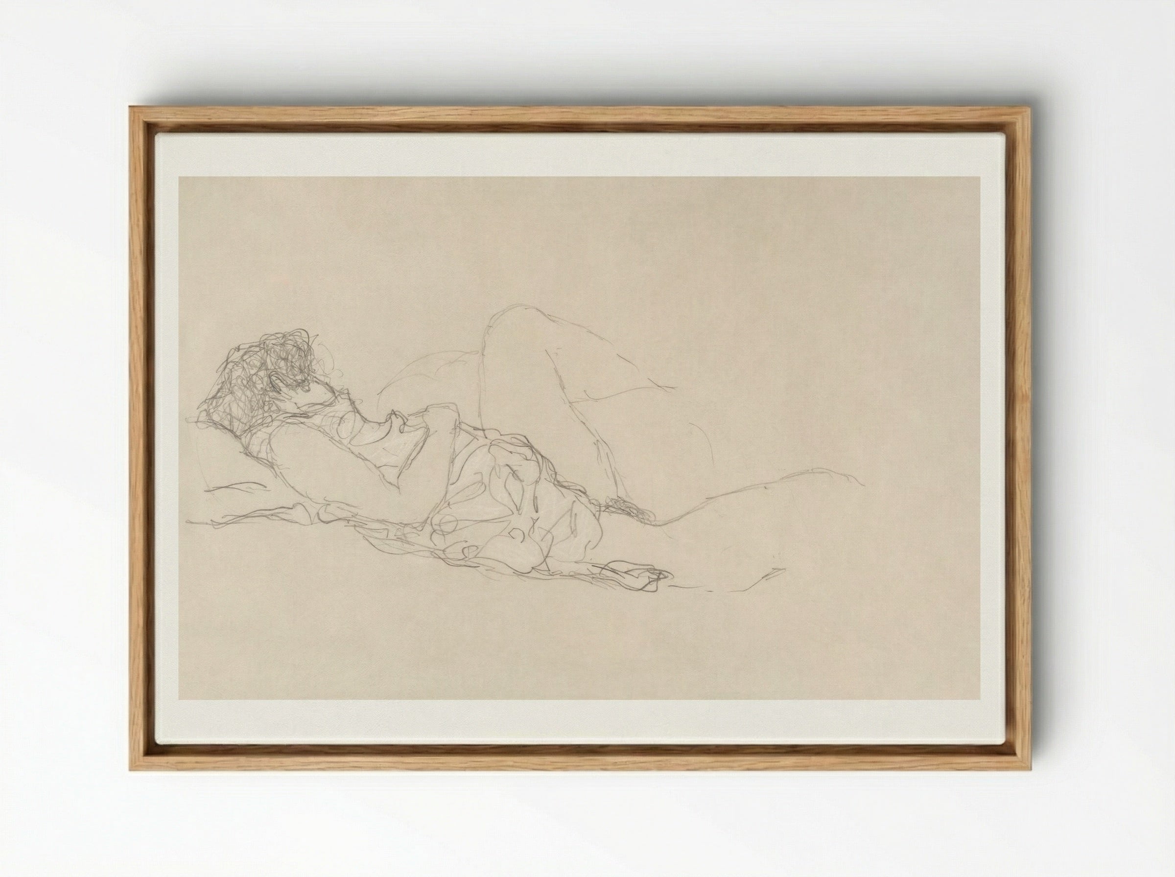 Sleeping Woman - Gustav Klimt - Framed Canvas Wood