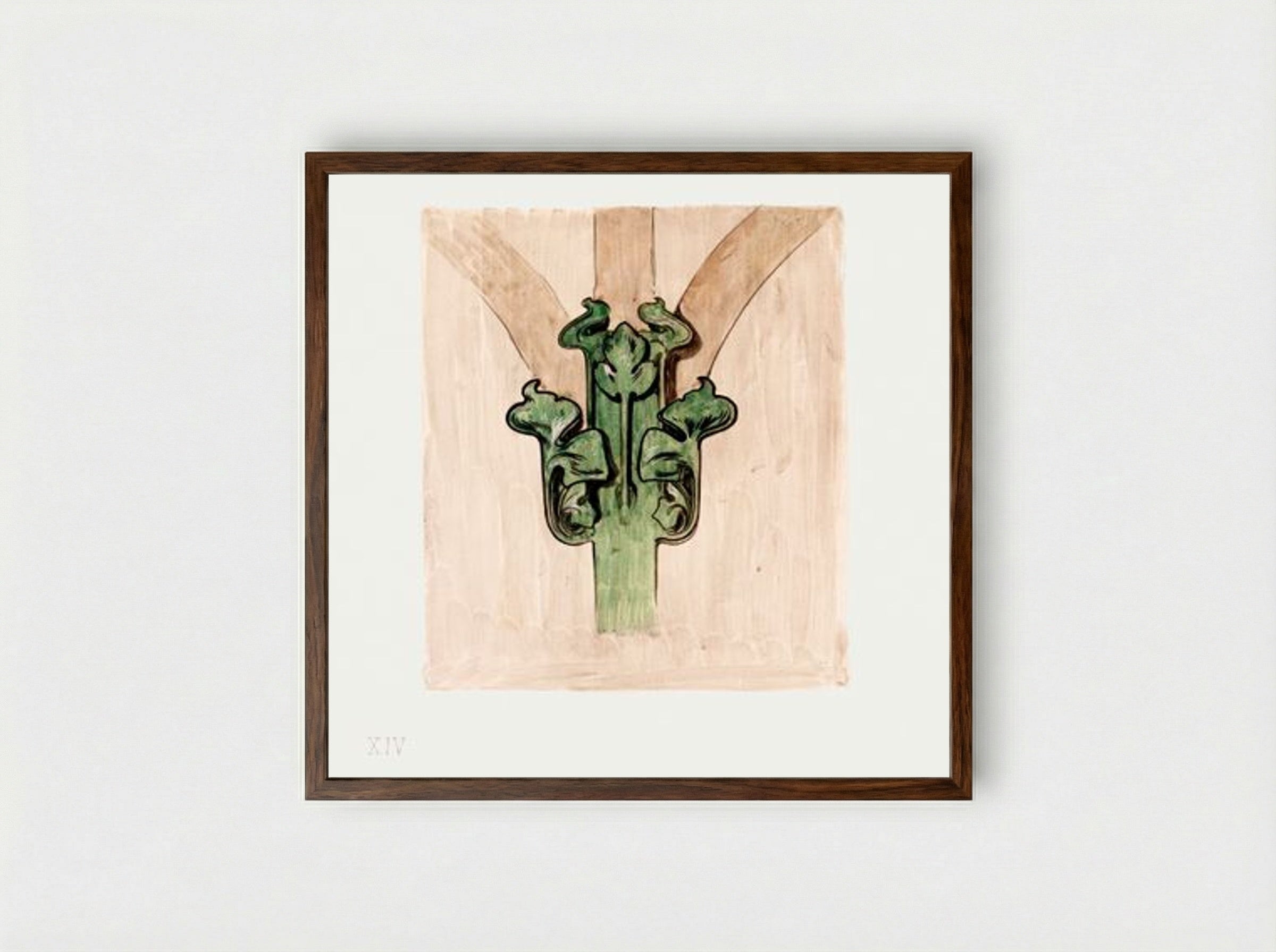 Capital Applied to the Columns of the Facade of the Fouquet Boutique - Alphonse Mucha - Framed Print Dark Wood