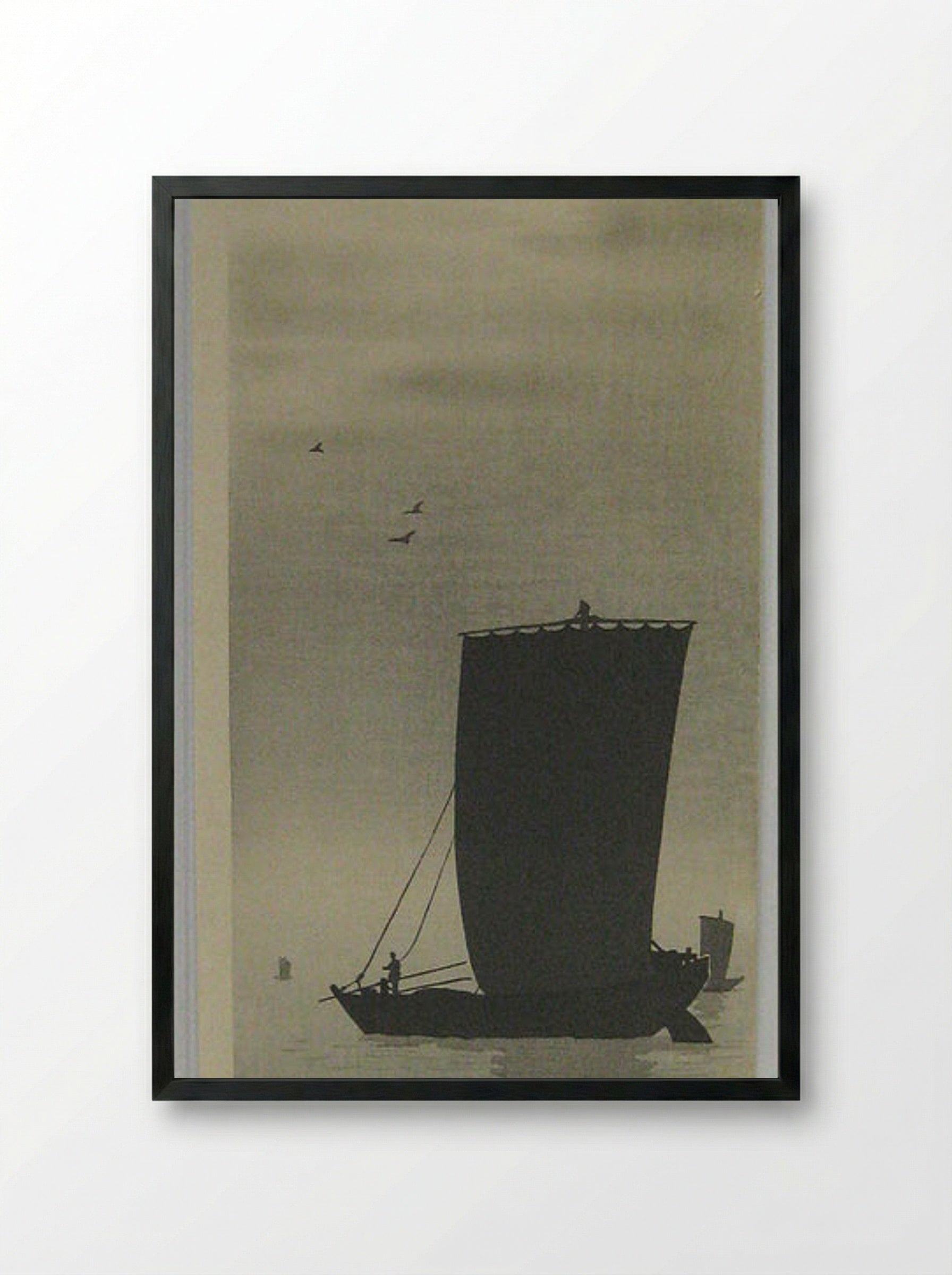 Fishing Boats at Sea - Fine Art Print - Framed Print Black