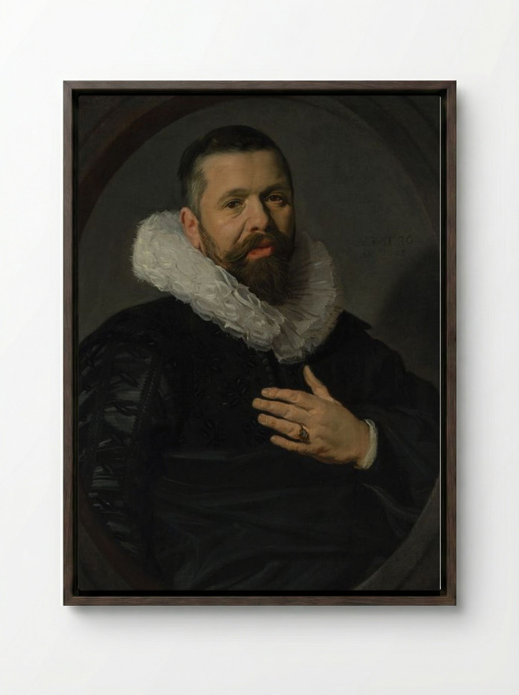 Portrait of a Bearded Man with a Ruff - Frans Hals - Framed Canvas Dark Wood