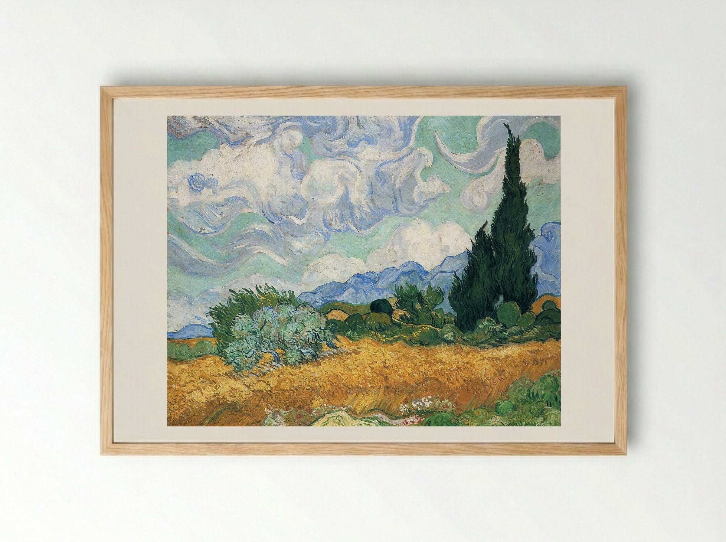 Wheatfield with Cypresses - Vincent van Gogh - Framed Print Wood