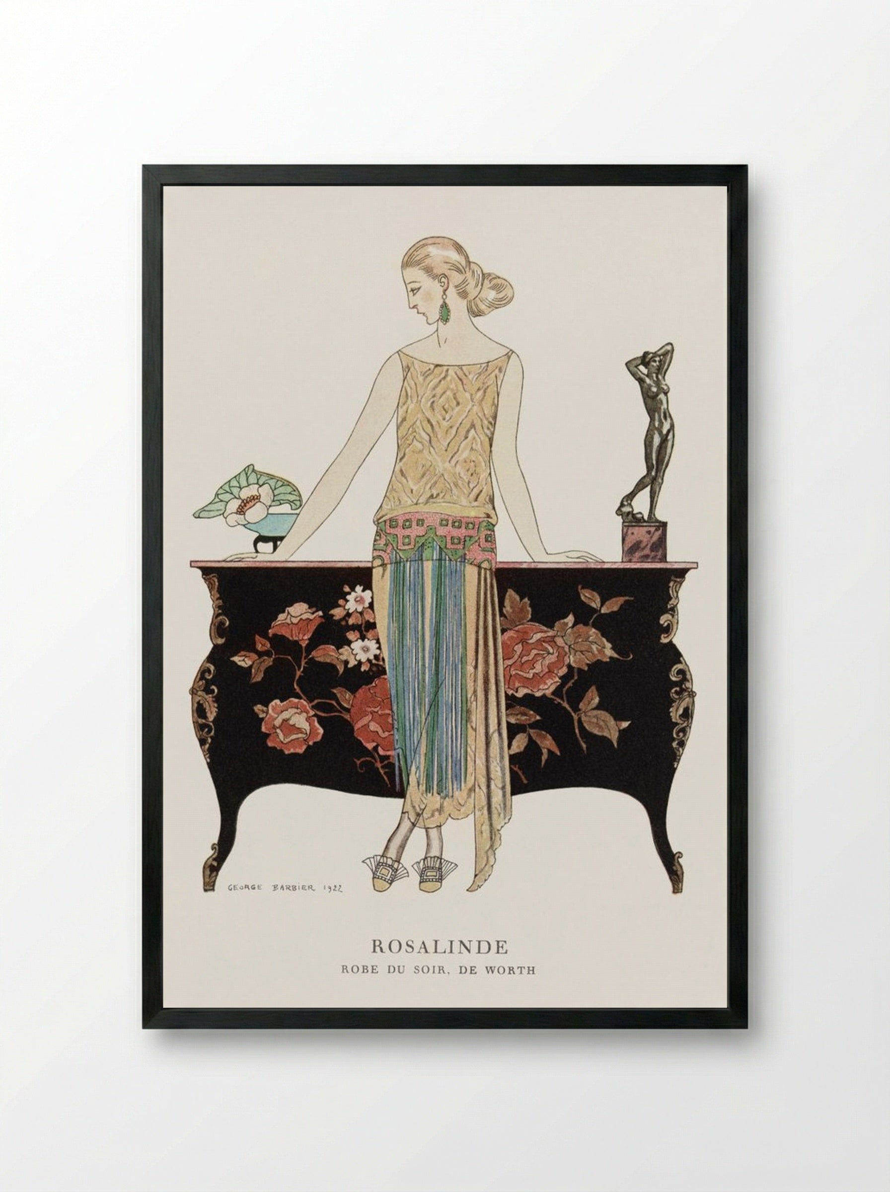 Rosalinde, Robe du Soir, de Worth - George Barbier - Framed Print Black
