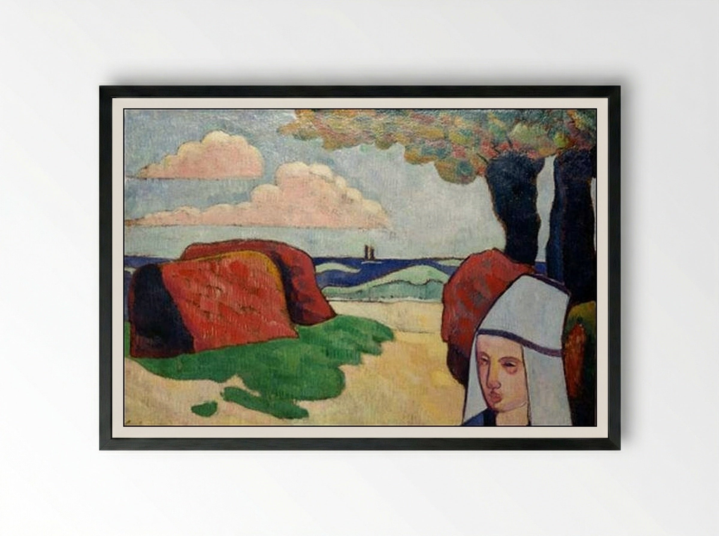 Breton Woman at Haystacks - Émile Bernard - Framed Print Black