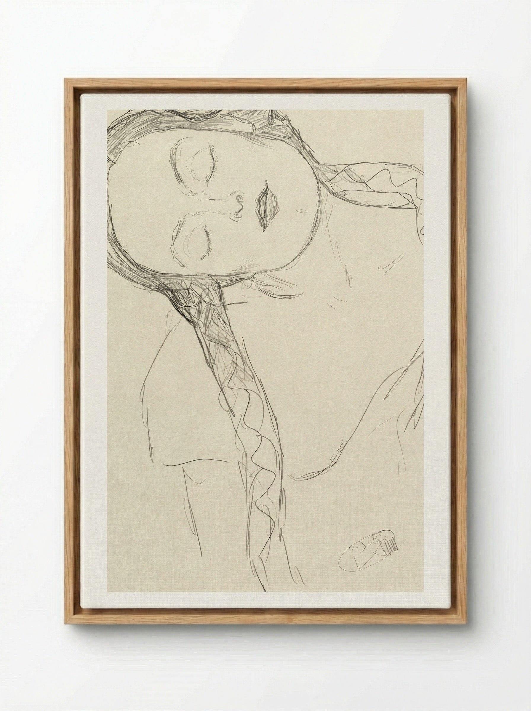Half-figure of a Young Woman - Gustav Klimt - Framed Canvas Wood