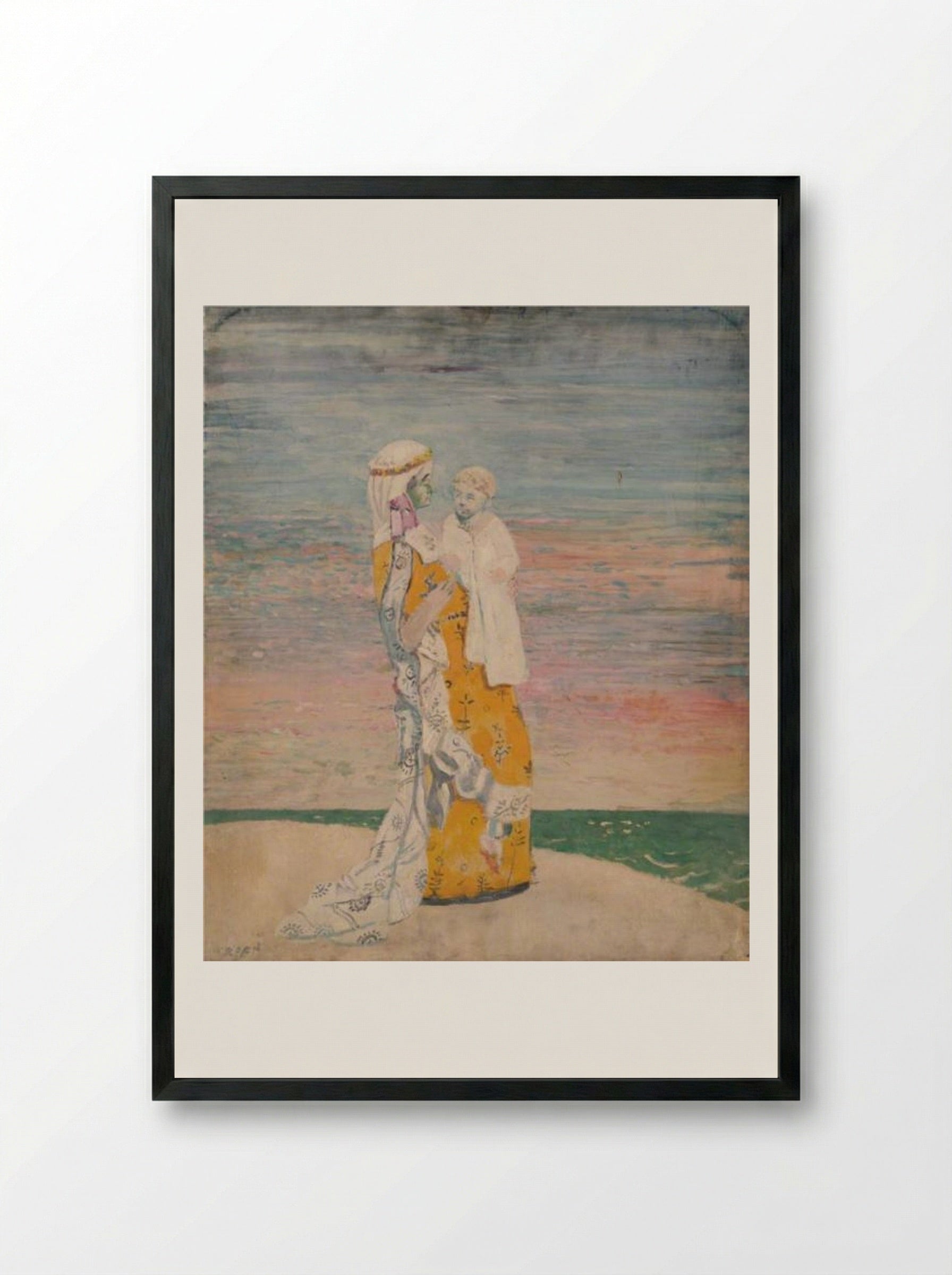 Mother and Child on the Beach - William Orpen - Framed Print Black