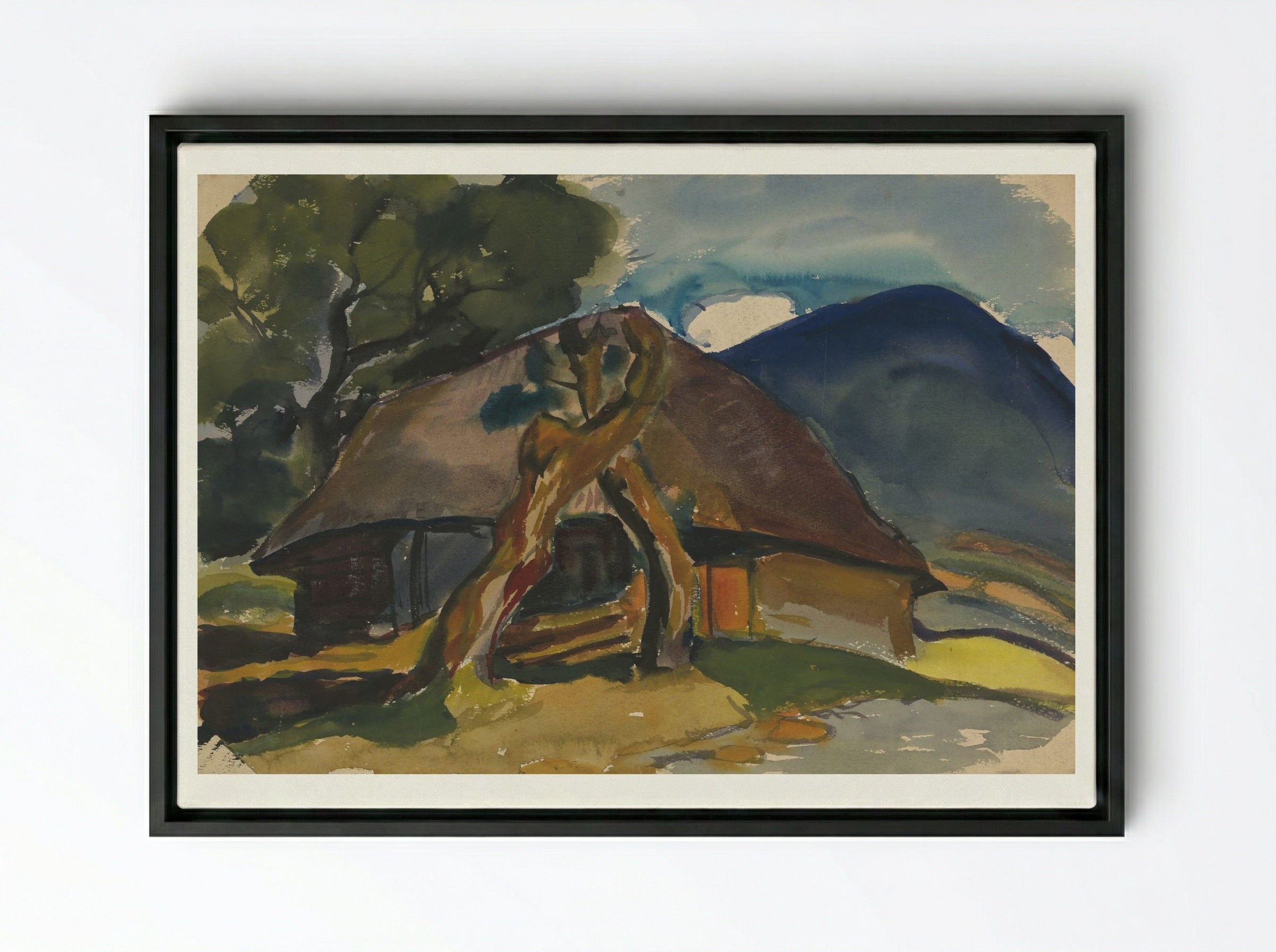 Cottage Below the Mountains - Zolo Palugyay - Framed Canvas Black