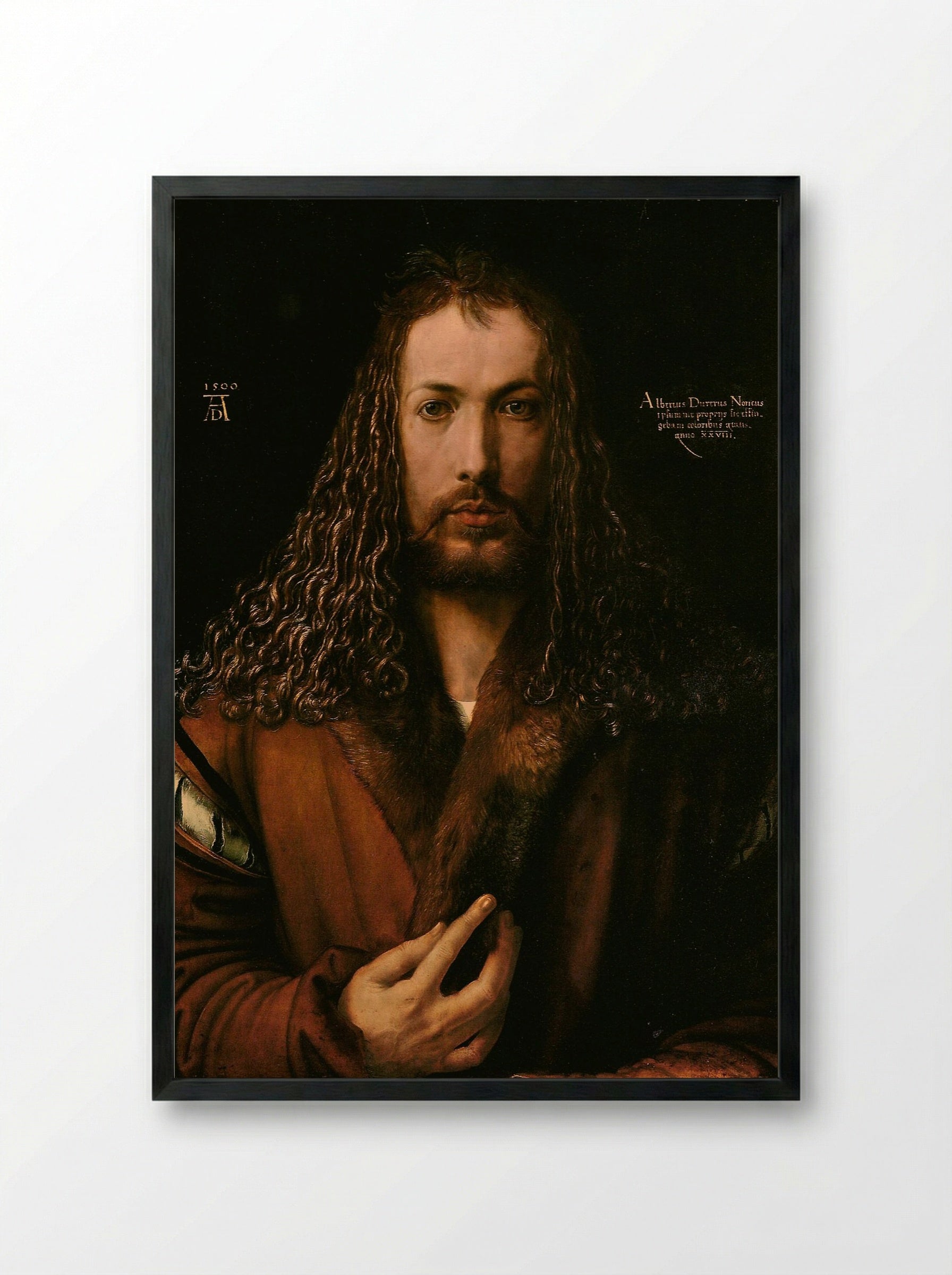 Self-Portrait at the Age of Twenty-Eight - Albrecht Dürer - Framed Print Black