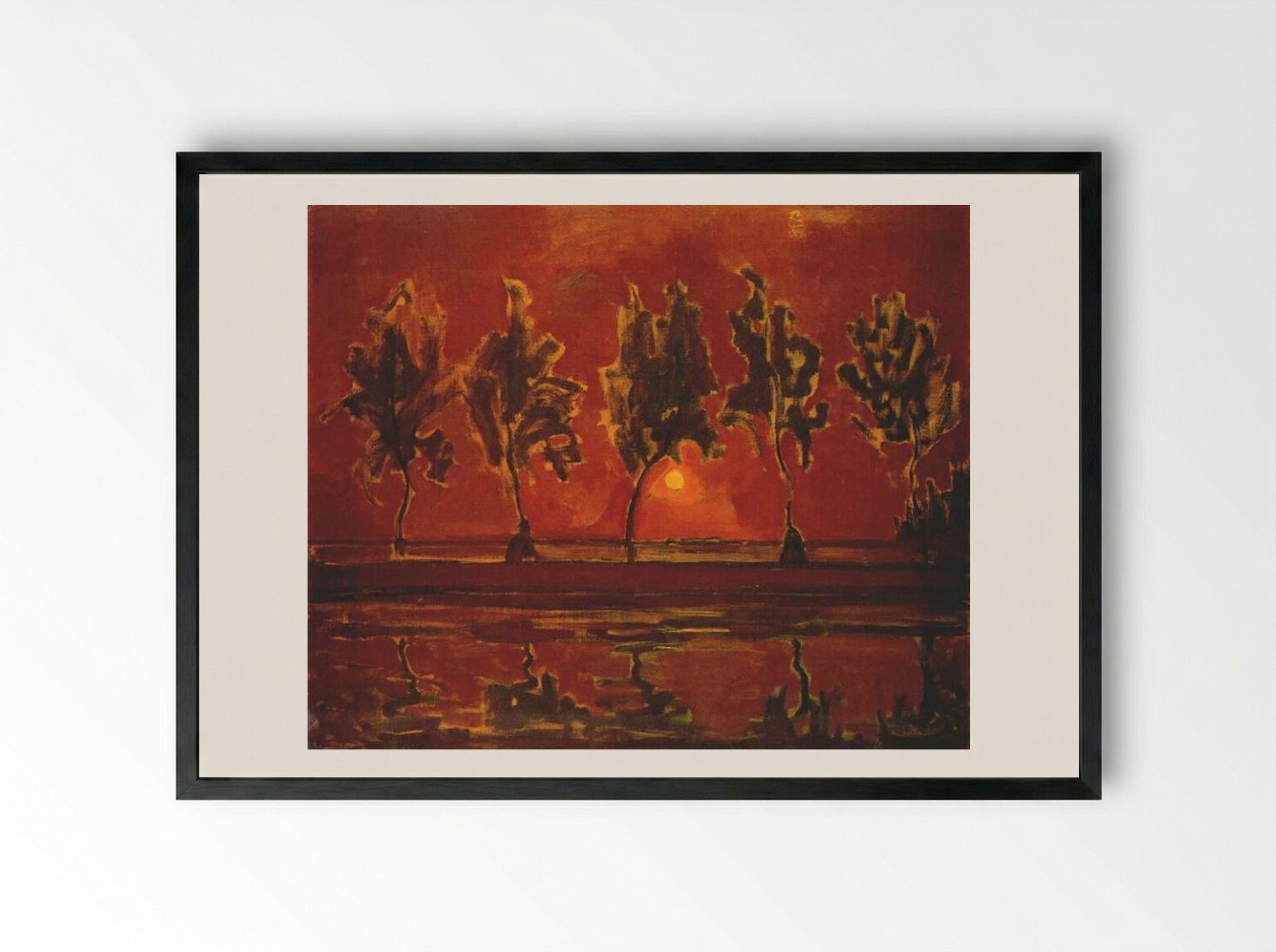 Trees by the Gein at Moonrise - Piet Mondrian - Framed Print Black