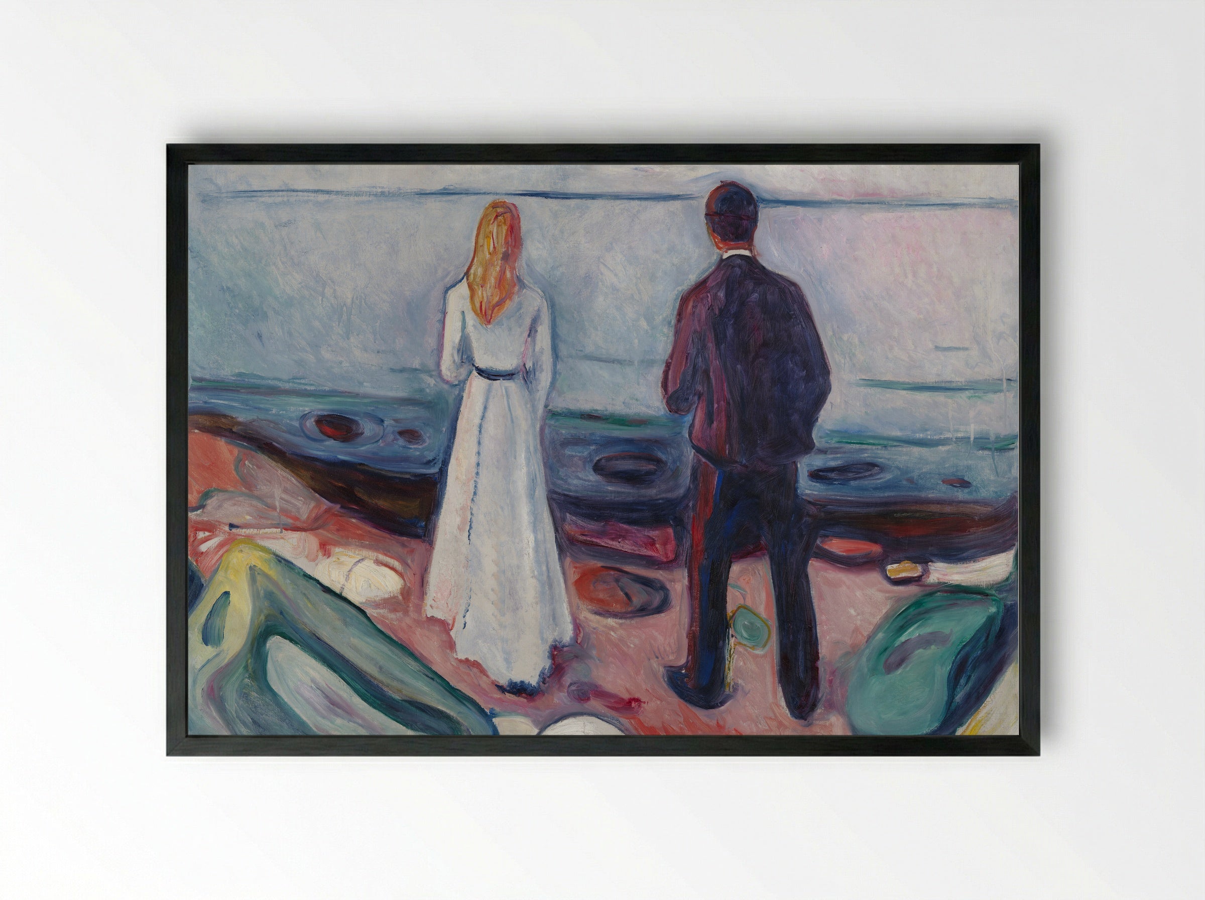 Two Human Beings (The Lonely Ones) - Edvard Munch - Framed Print Black