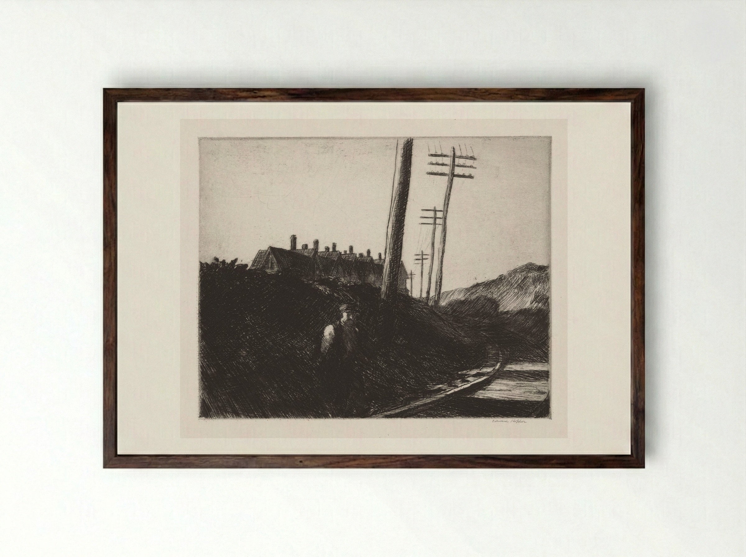The Railroad - Edward Hopper - Framed Print Dark Wood