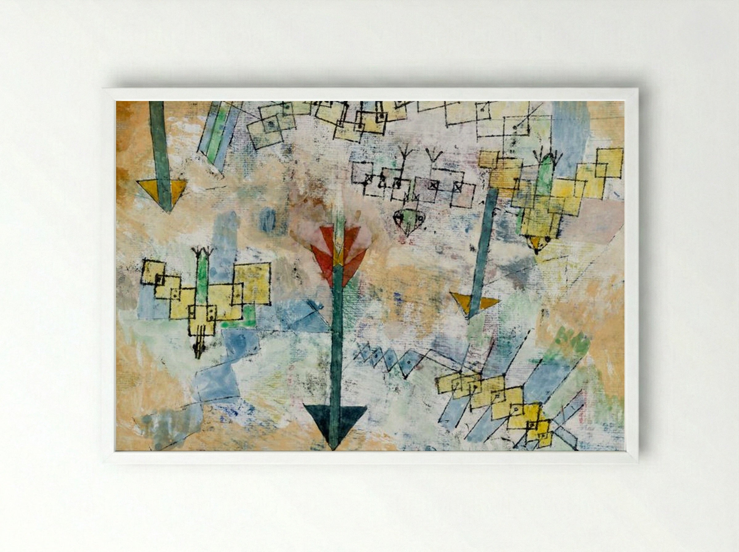 Birds Swooping Down and Arrows - Paul Klee - Framed Print White