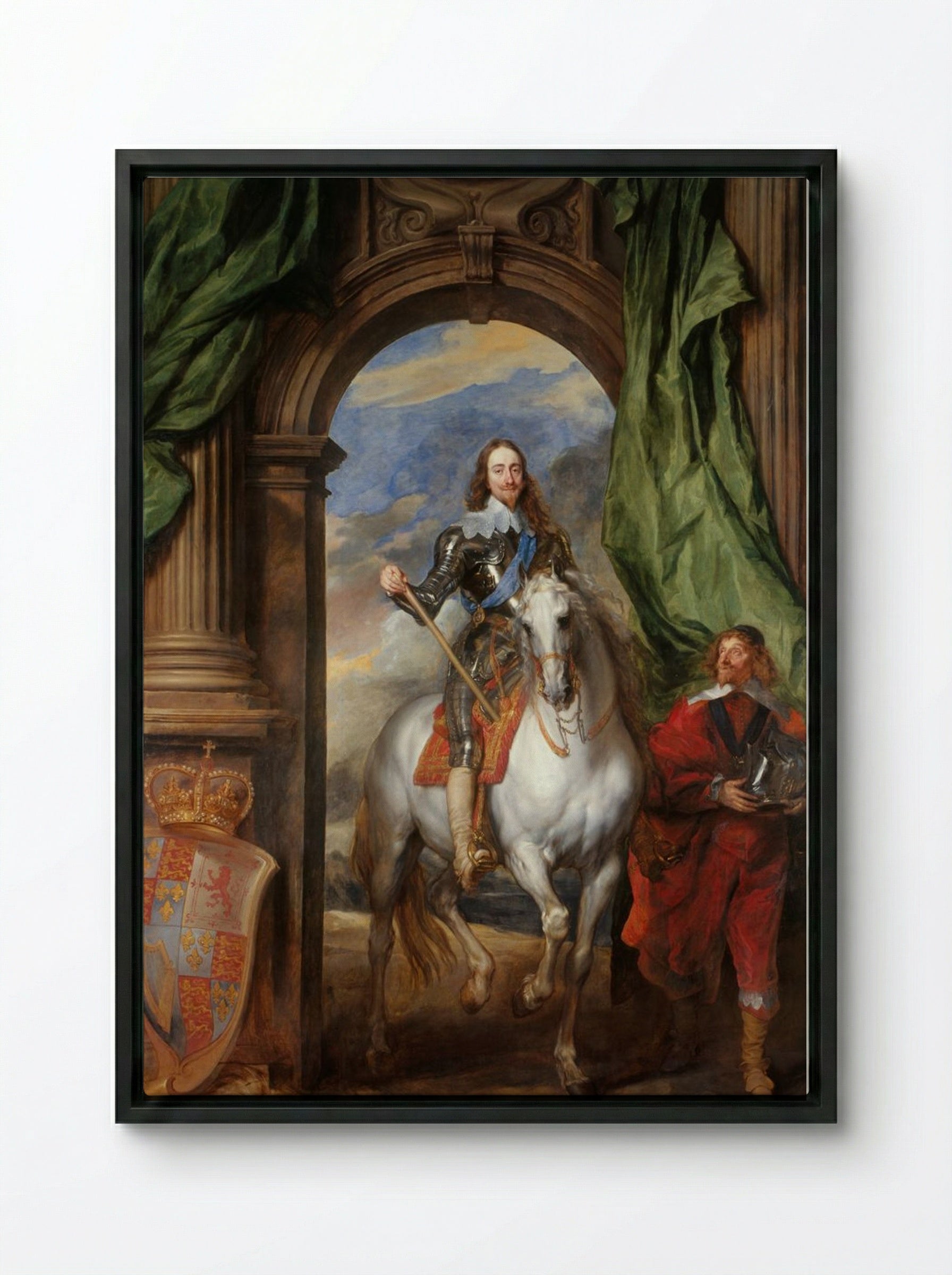 Charles I at the Hunt - Anthony van Dyck - Framed Canvas Black