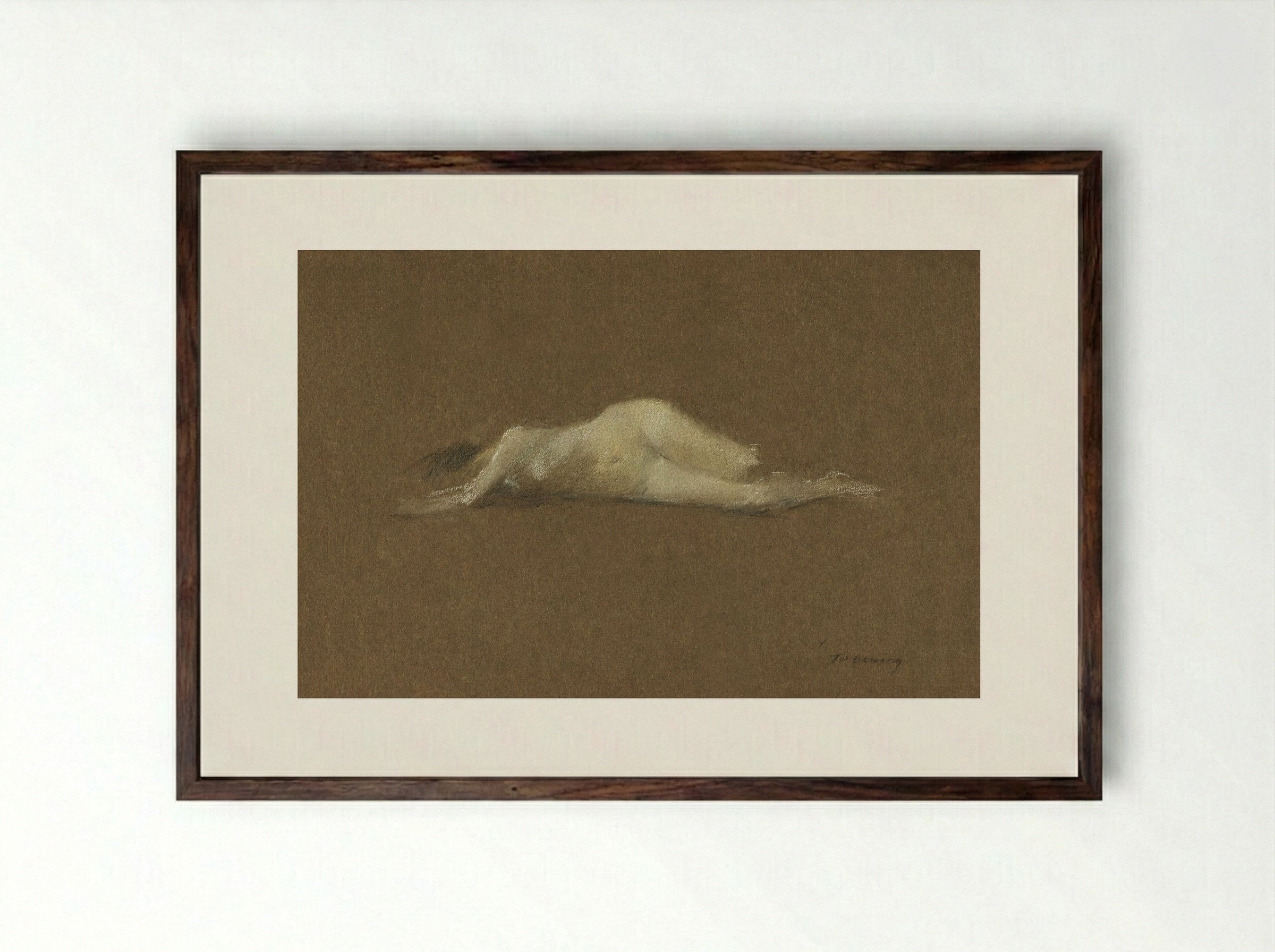 Nude Woman on Her Side - Thomas Wilmer Dewing - Framed Print Dark Wood