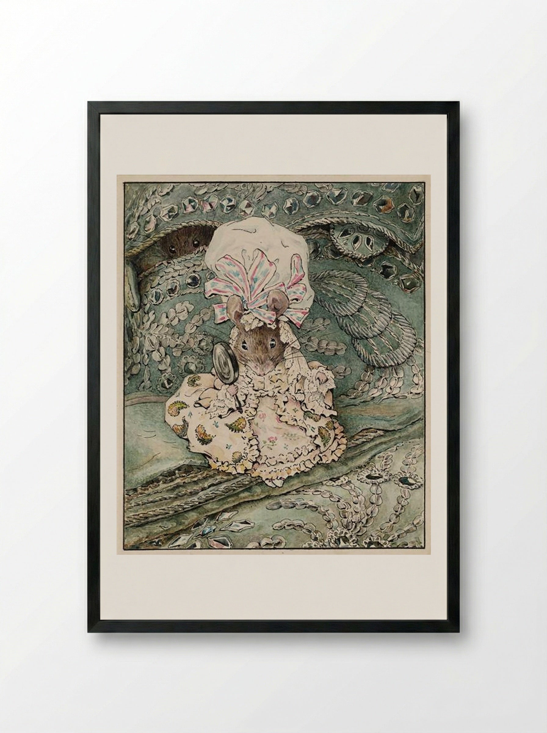 Lady Mouse in Mob Cap - Beatrix Potter - Framed Print Black