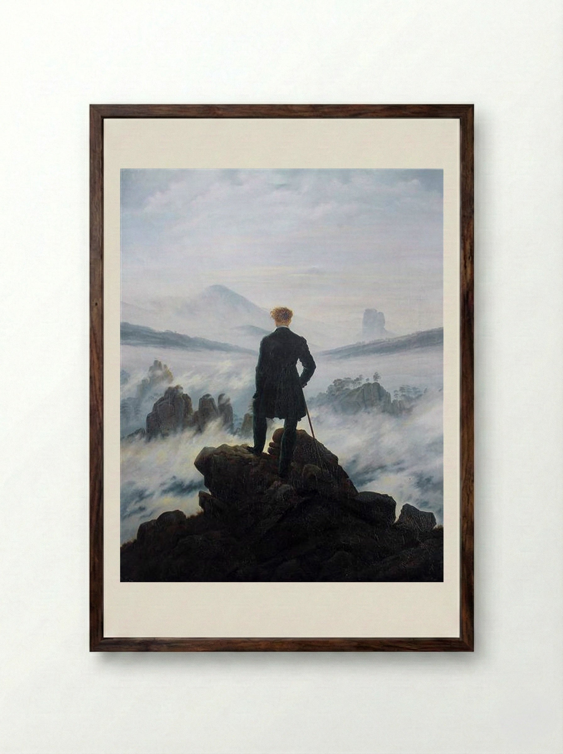 The Wanderer Above the Sea of Fog - Caspar David Friedrich - Framed Print Dark Wood