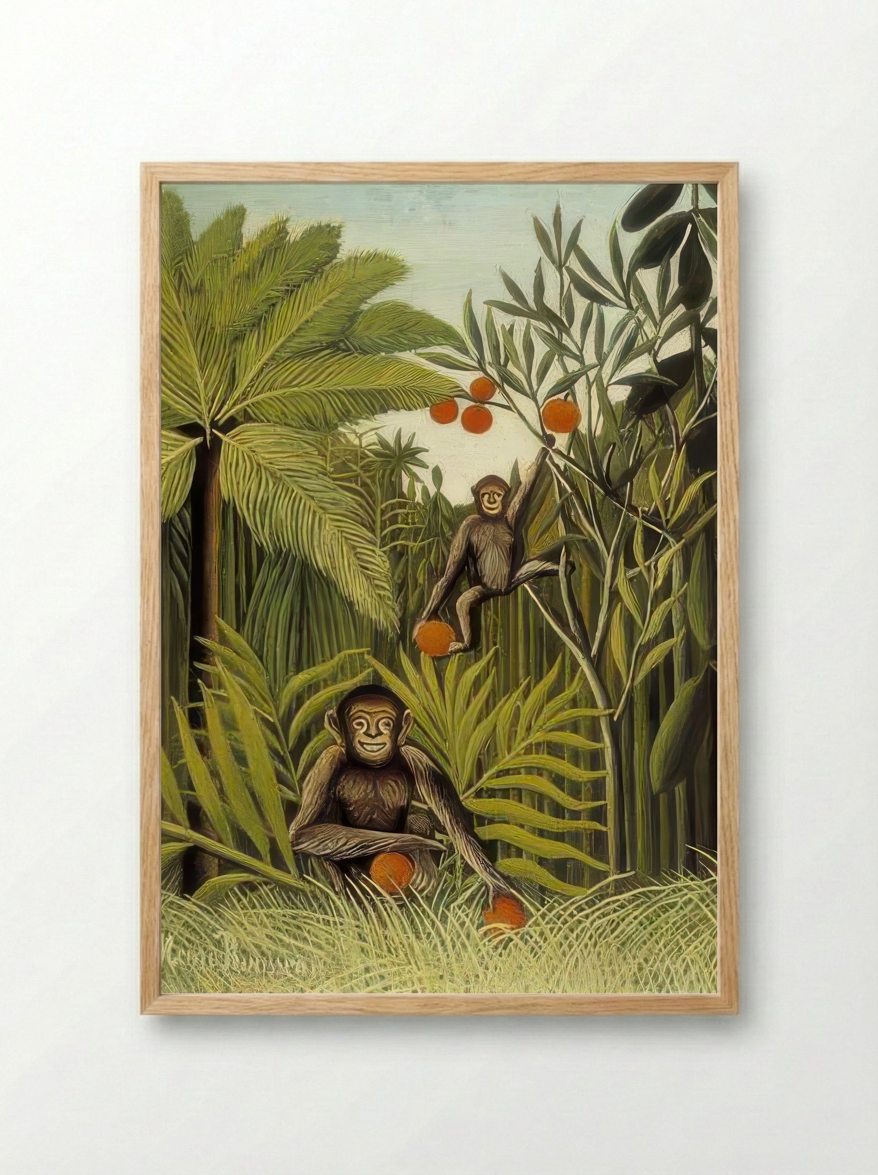 The Monkeys in the Jungle by Henri Rousseau – Naïve Art Tropical Wildlife Print - Framed Print Wood