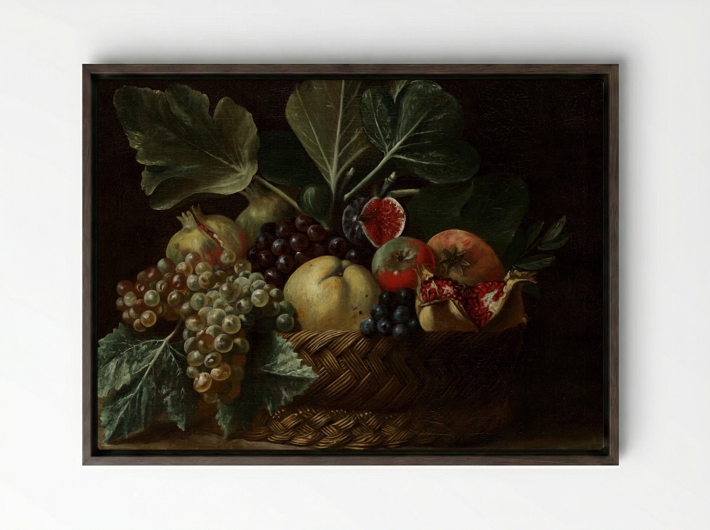 Basket of Fruit - Fine Art Print - Framed Canvas Dark Wood