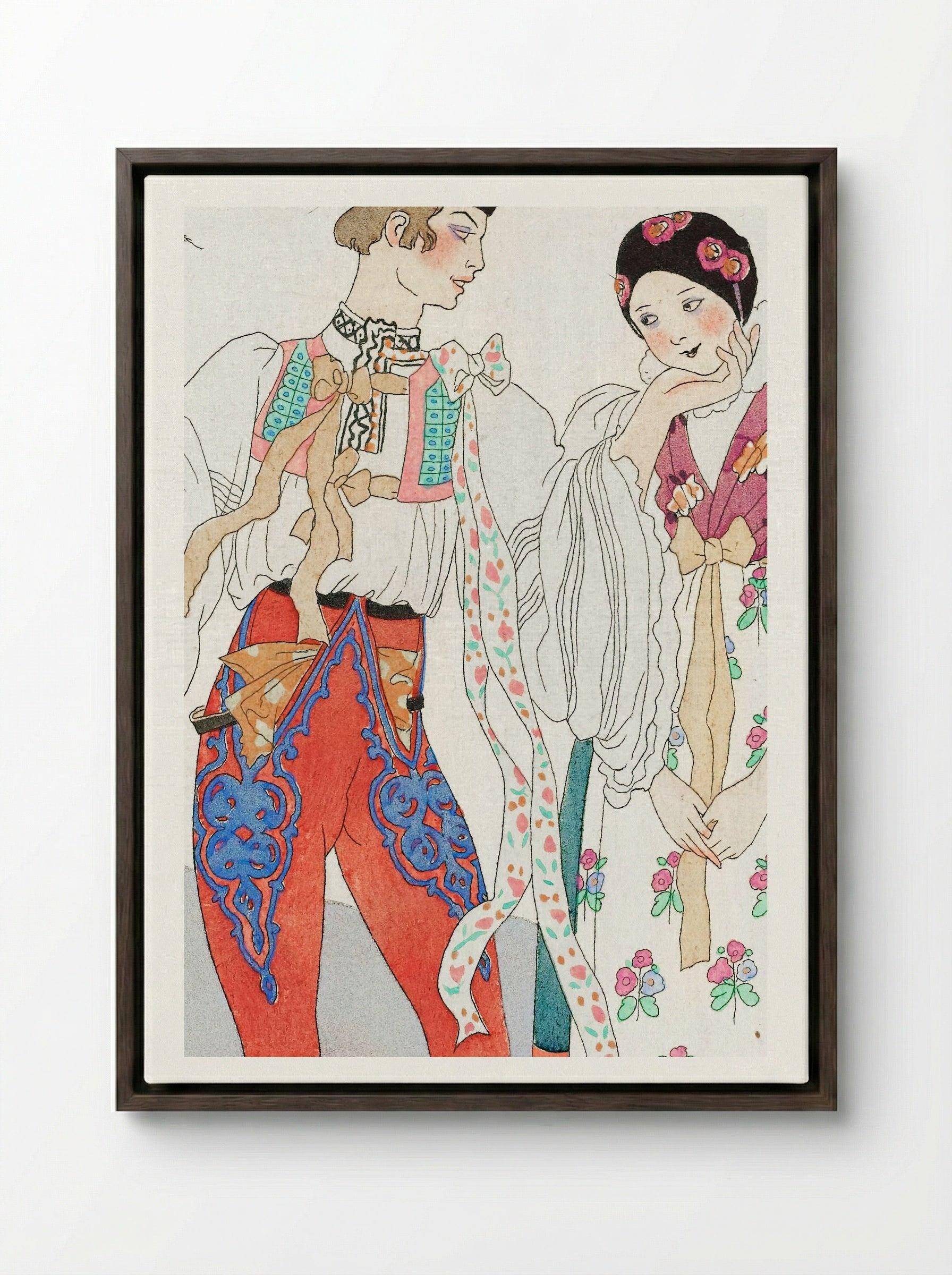 Le Coq du Village - George Barbier - Framed Canvas Dark Wood