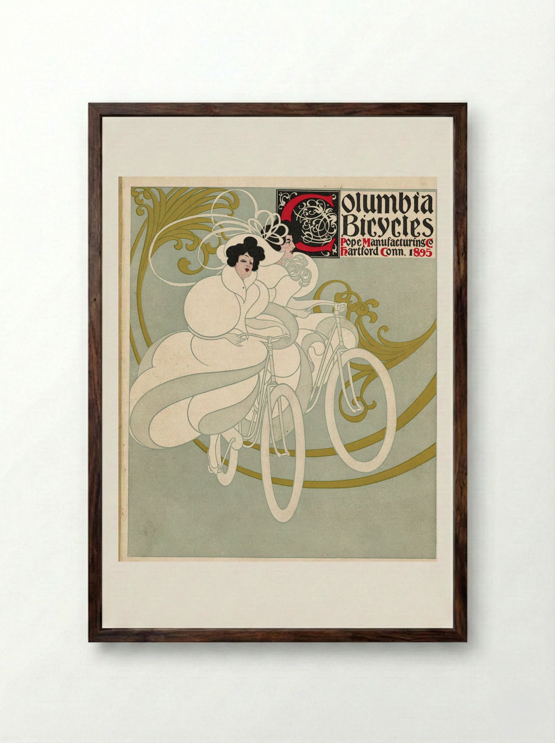 Columbia Bicycles, Pope Manufacturing Co., Hartford, Conn. - Will H. Bradley - Framed Print Dark Wood