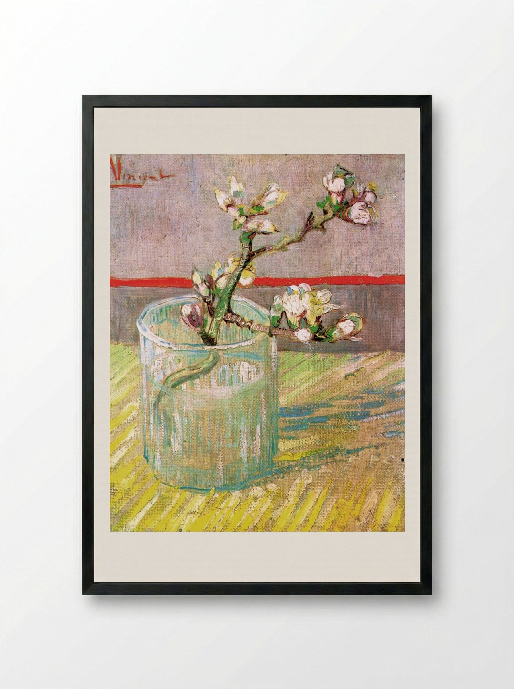 Blossoming Almond Branch in a Glass - Vincent van Gogh - Framed Print Black
