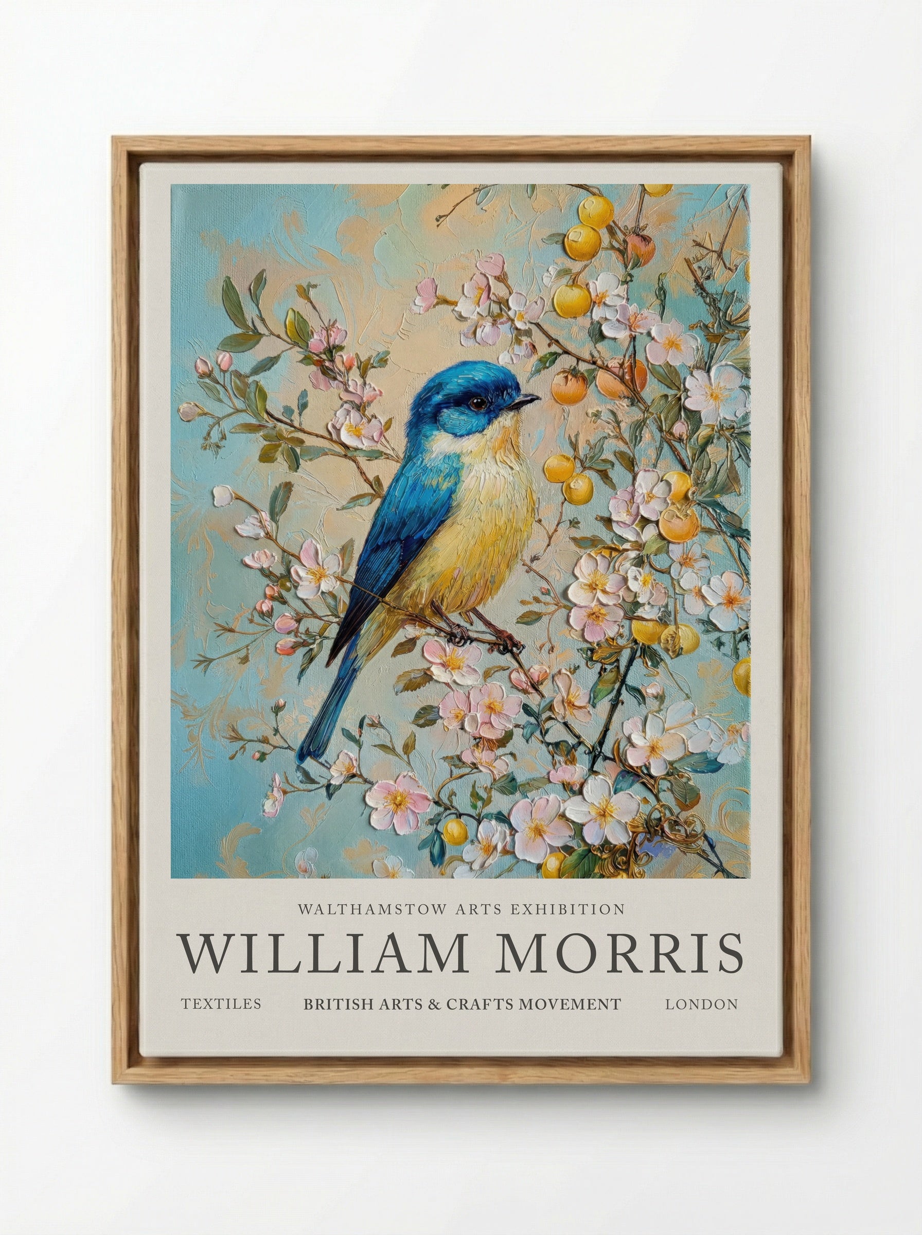 Blue Tit Beauty - William Morris - Framed Canvas Wood