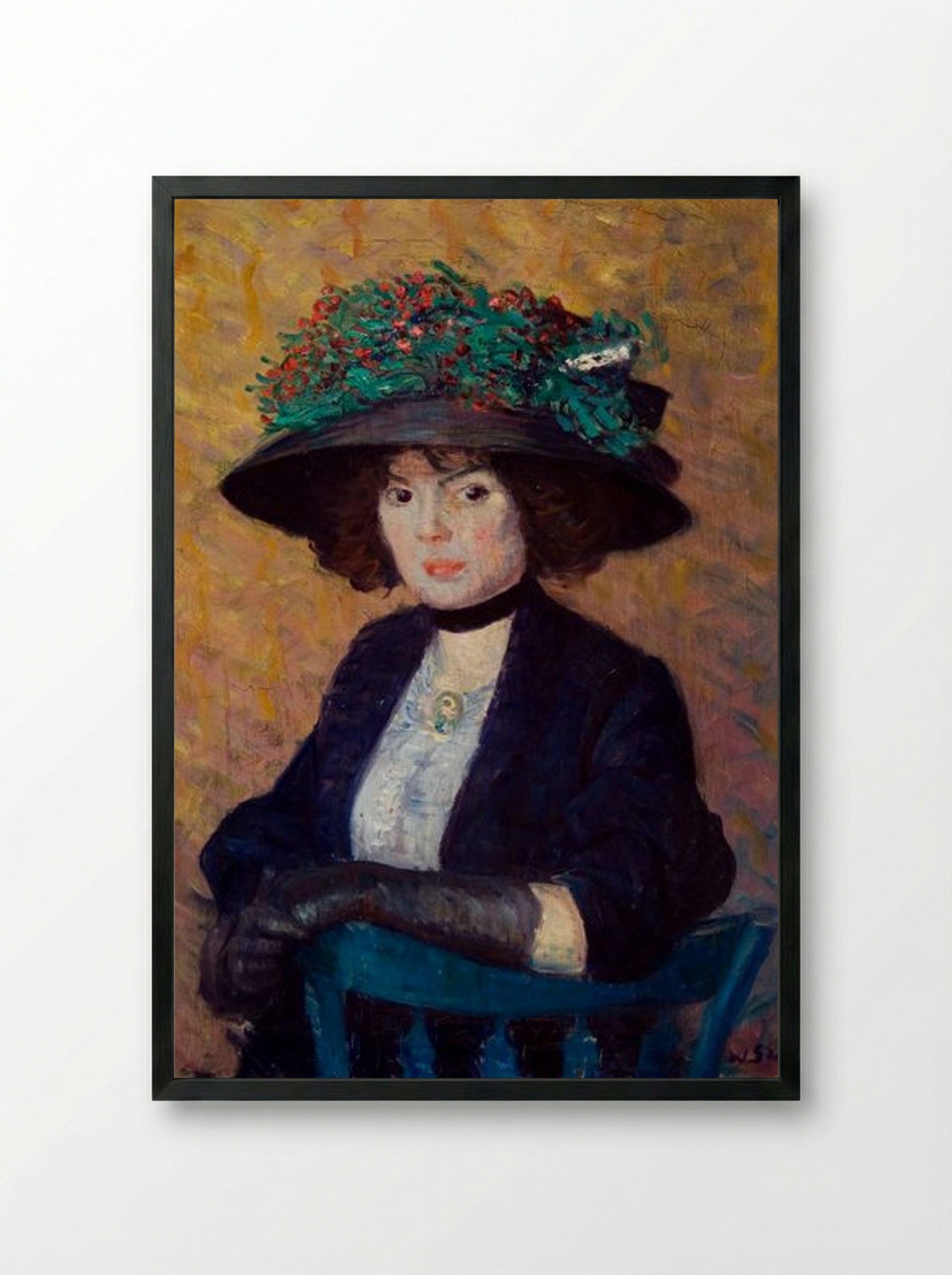 Woman with Green Hat - William James Glackens - Framed Print Black