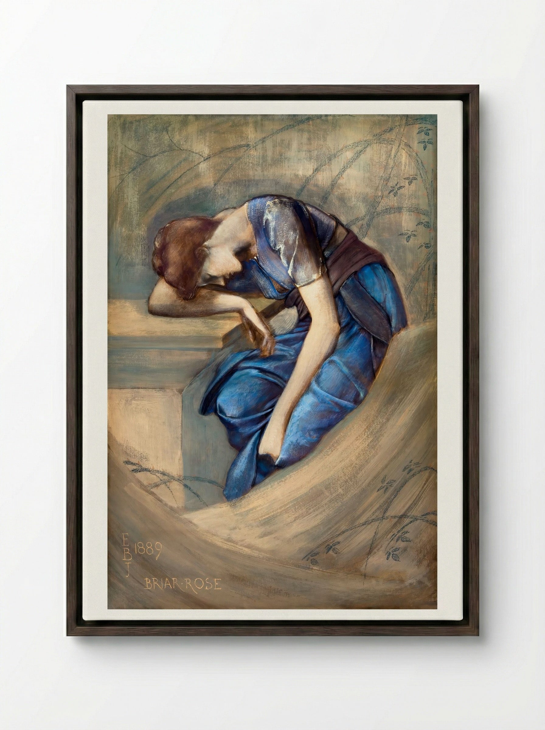 Study for 'The Garden Court' (from The Briar Rose Series) - Sir Edward Burne-Jones - Framed Canvas Dark Wood